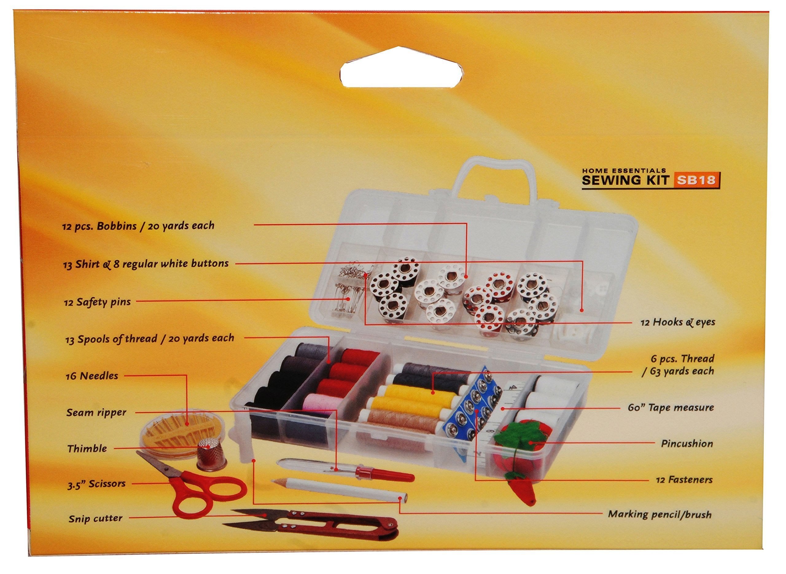 Sunbeam SEWING KIT, SB18 Over 120 Premium Sewing Supplies, 13 Spools of Thread - Most Useful Colors of Threads, Extra 12 quality Safety Pins - Mini Travel sewing kit, for Beginners, Emergency, Durable and Compact Box