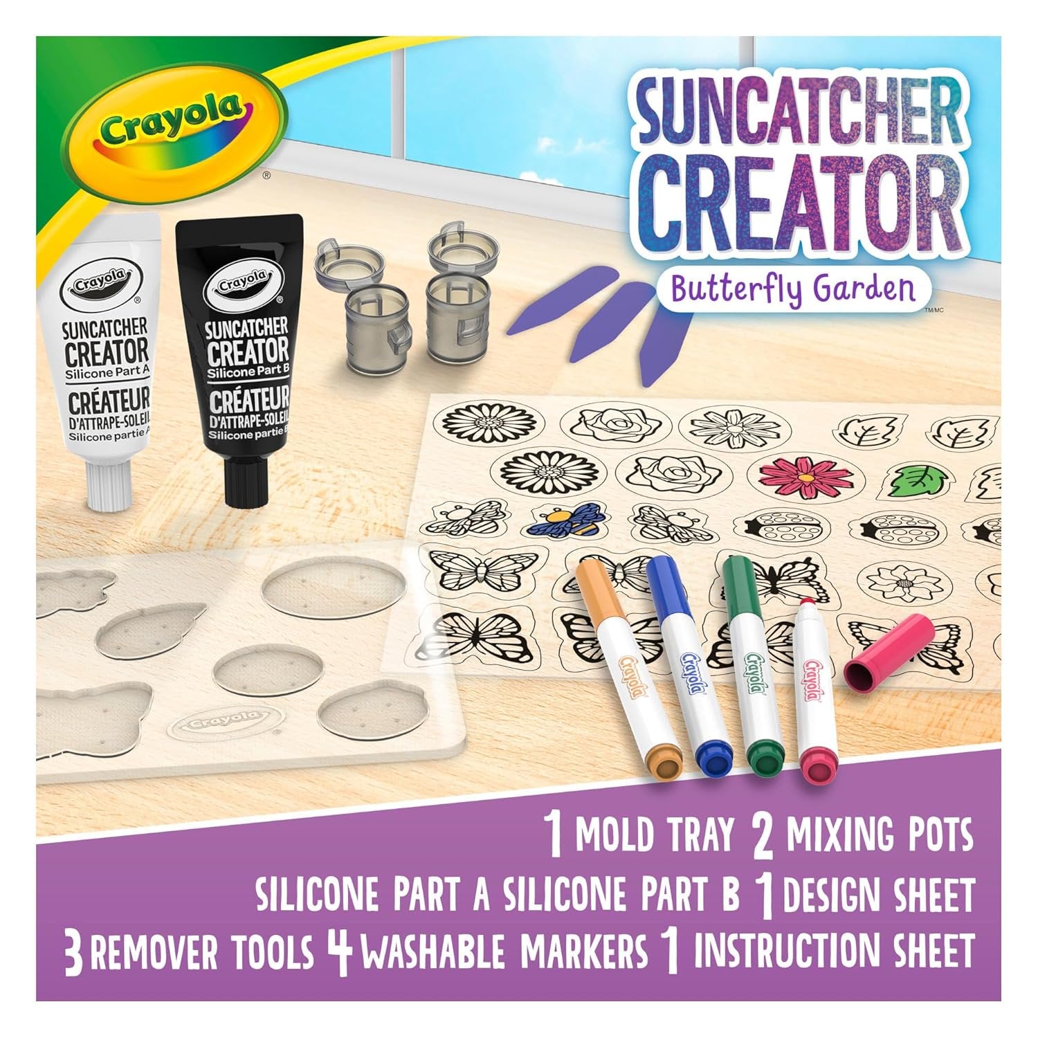 Crayola Suncatcher Craft Kit for Kids, Butterflies, Ladybugs & Flowers, Gift for Girls & Boys, 6+