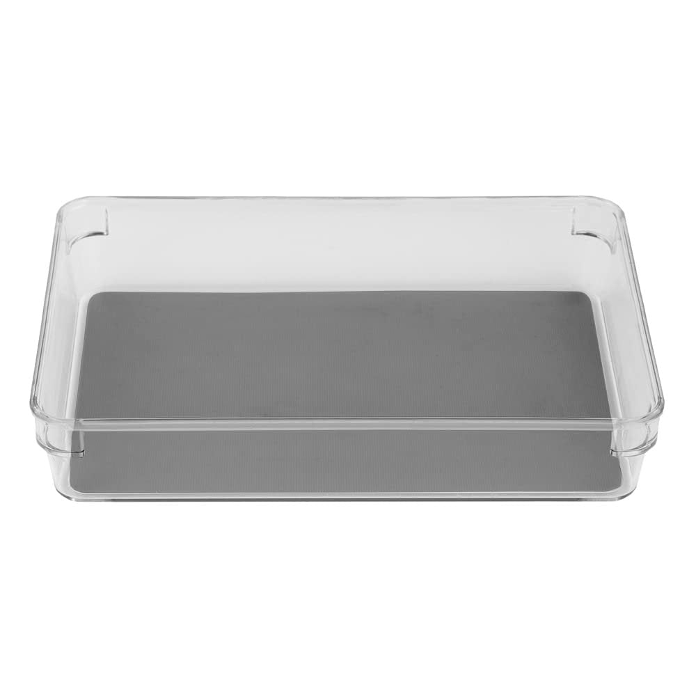 Home Basics 6" x 9" x 2" Plastic Rubber Liner Drawer Organizer, One Size, Clear