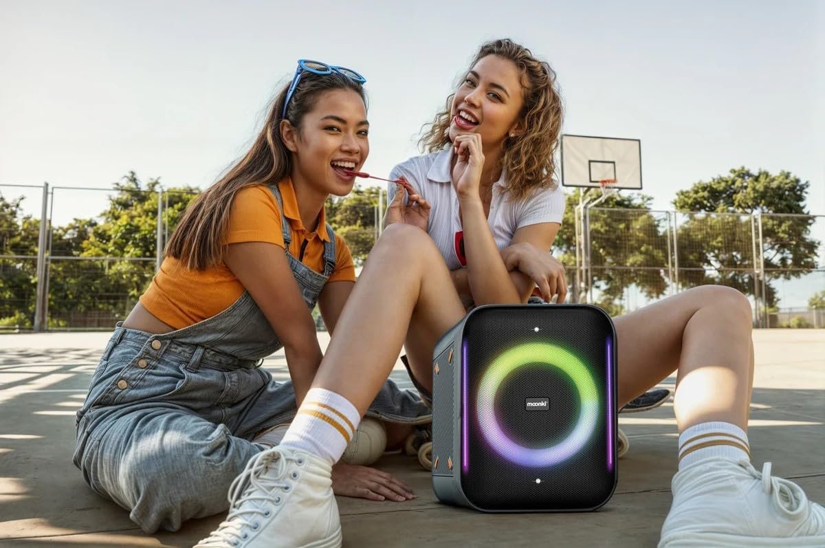 Moonki Sound MW-PB265LT Portable Rechargeable Party Speaker 6.5-inch Woofer with Mic Guitar Port LED Ring Light Effect Show TWS 1200 Watt PMPO 80Wrms