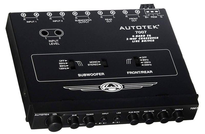 DEEJAY LED 4-Band Car Audio Equalizer, 1/2 DIN 2-Way Stereo EQ with Subwoofer Control, Built-in Line Driver, Dual Inputs, Fader, High-Pass Filters, Equalizer Car Audio Upgrade for Cleaner Sound Tuning