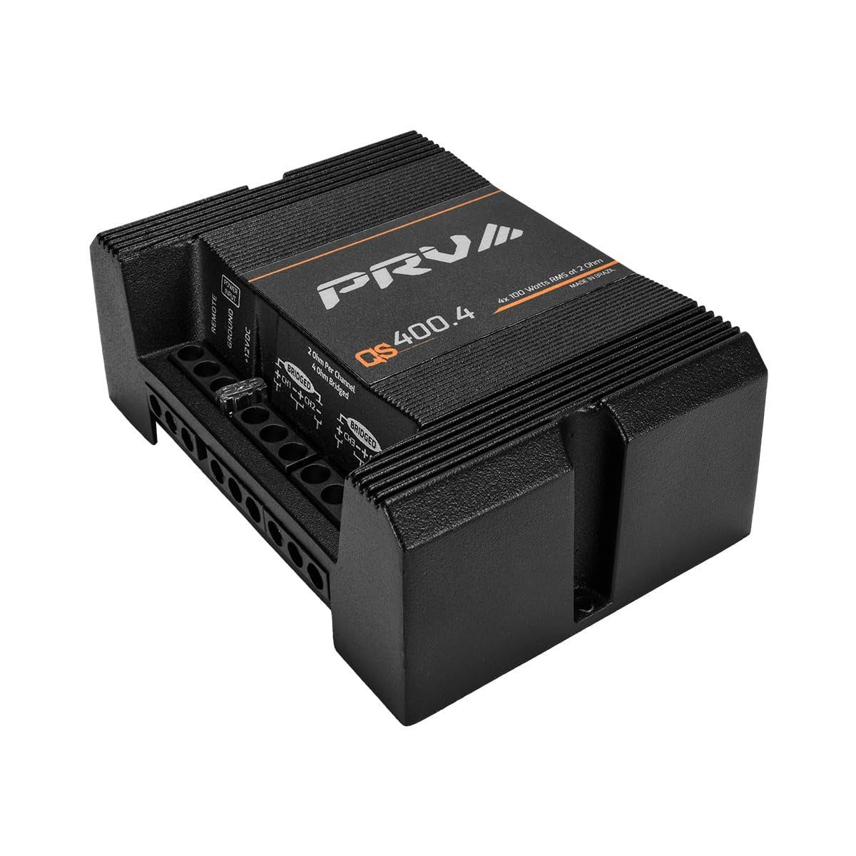 PRV Audio QS400.4 2 Ohm Mini Compact 4 Channel Car Audio Amplifier 4 x 100 Watts RMS at 2 Ohm - 400 Watt Amp Stereo 12 Volts Amp Class D Full Range Bridgeable