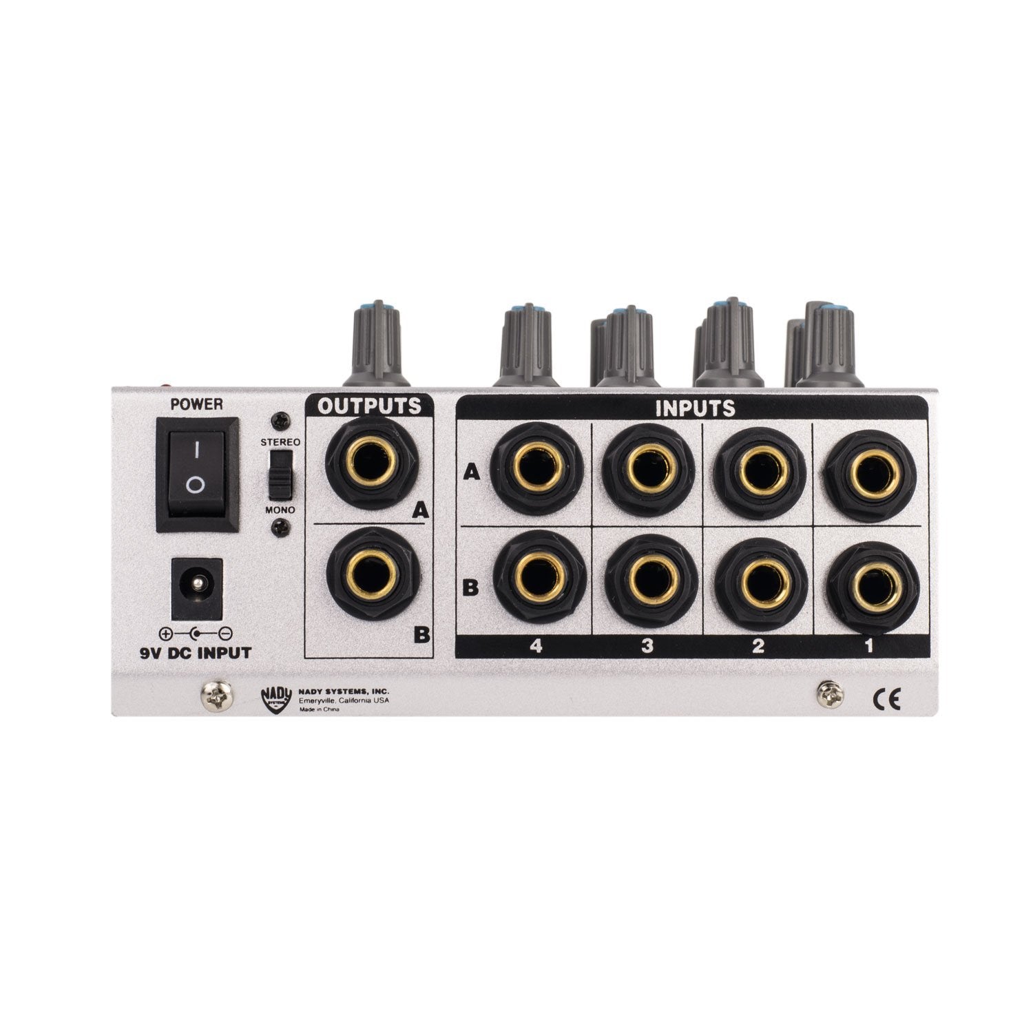 Nady MM-242 4 Stereo / 8 Mono Channel Mini Mixer with mono/stereo mode, ¼” Inputs and outputs – battery powered, or use optional AC adapter