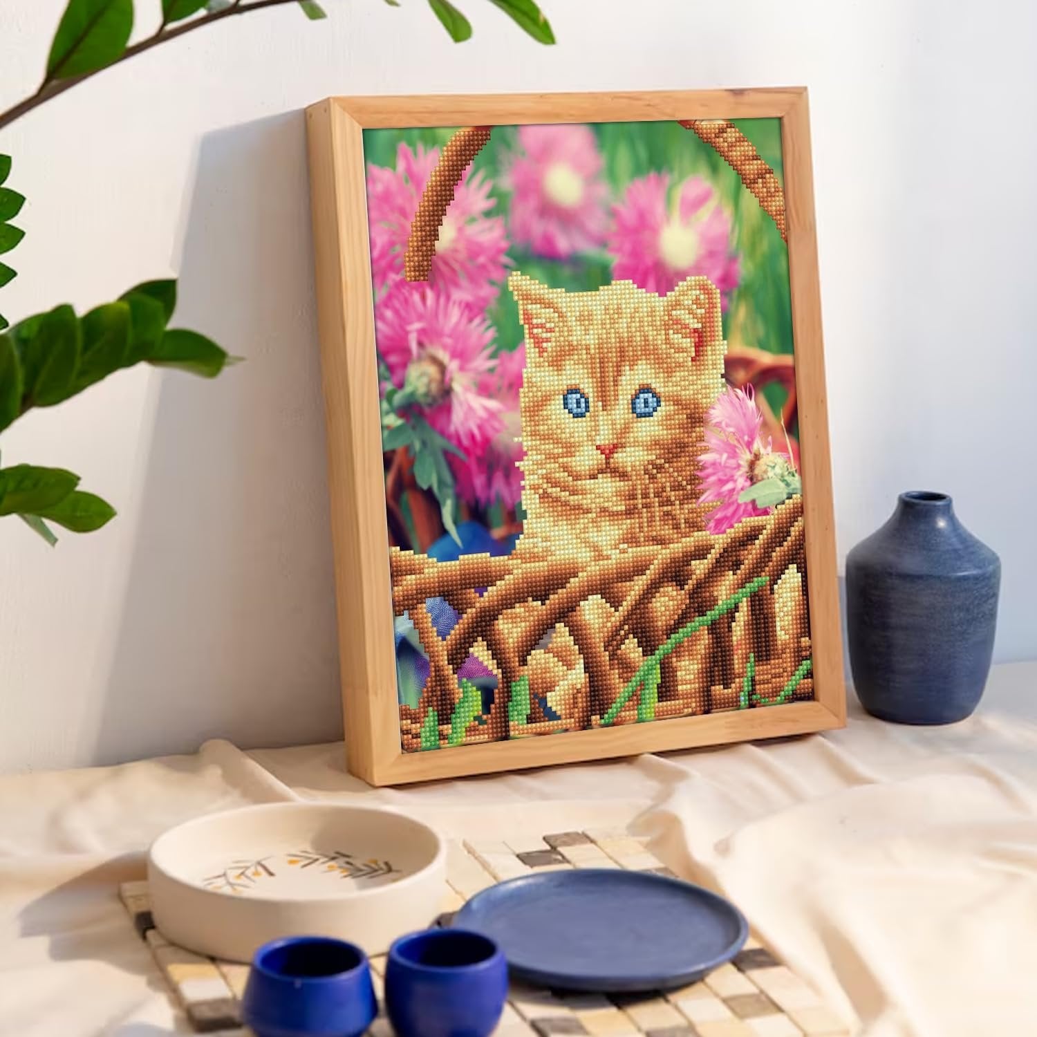 Diamond Art By Leisure Arts Kitten Basket, 11"X14", Intermediate Diamond Painting Kits For Adults, Art For Adults, Kit, Painting