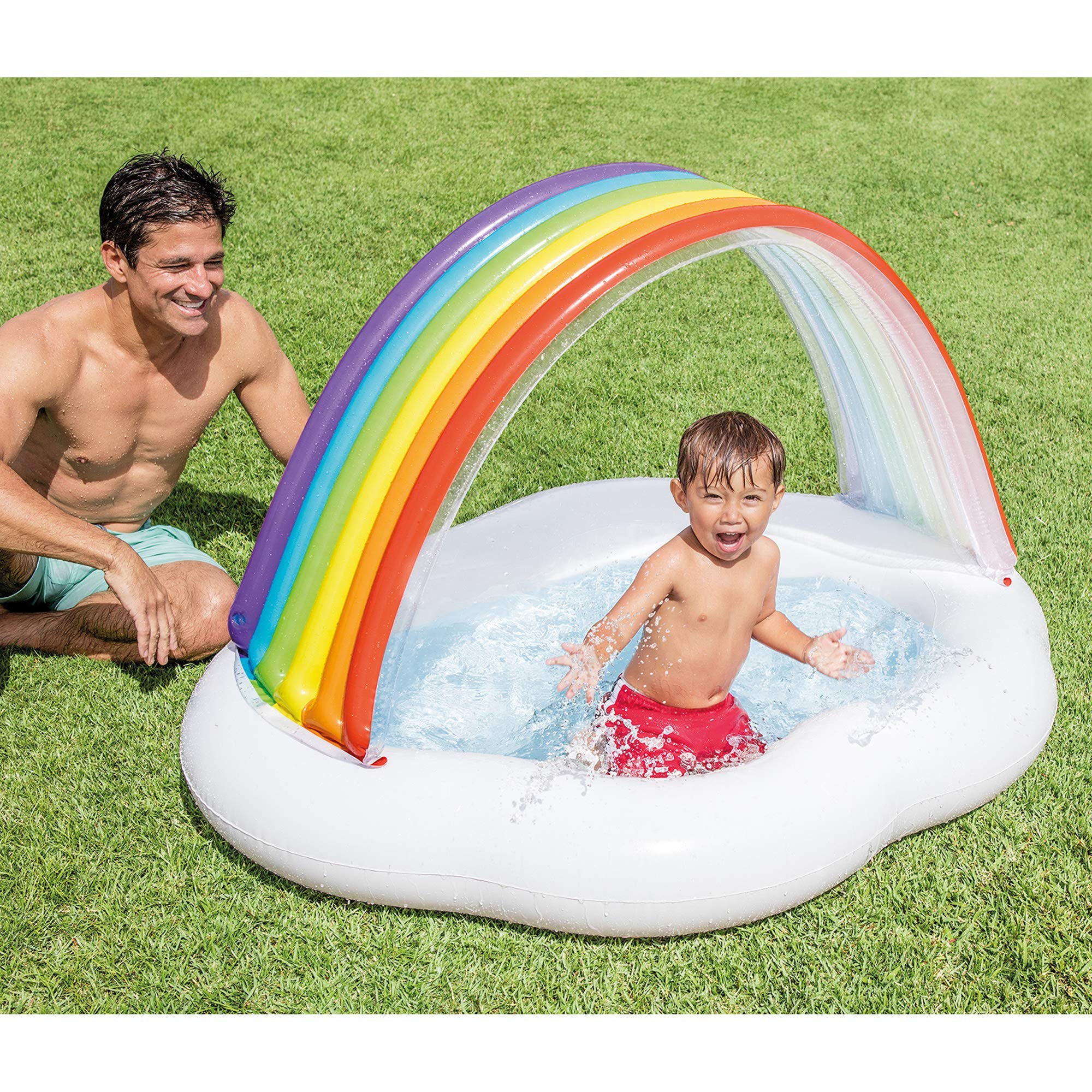 Intex 57141EP Round Inflatable Rainbow Cloud Outdoor Baby Pool for Ages 1-3 Years Old