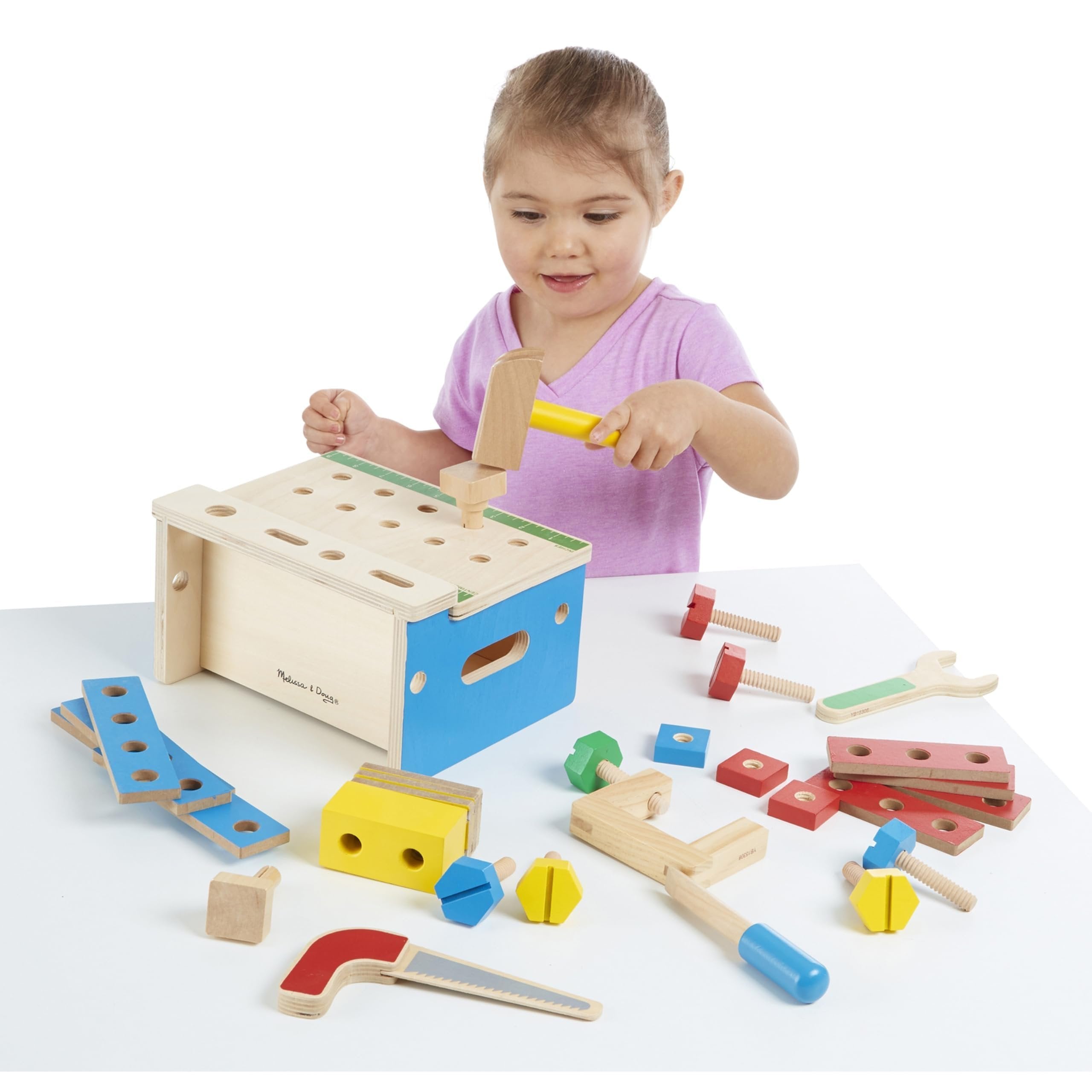 Melissa & Doug Hammer and Saw Tool Bench - Wooden Building Set (32 pcs)