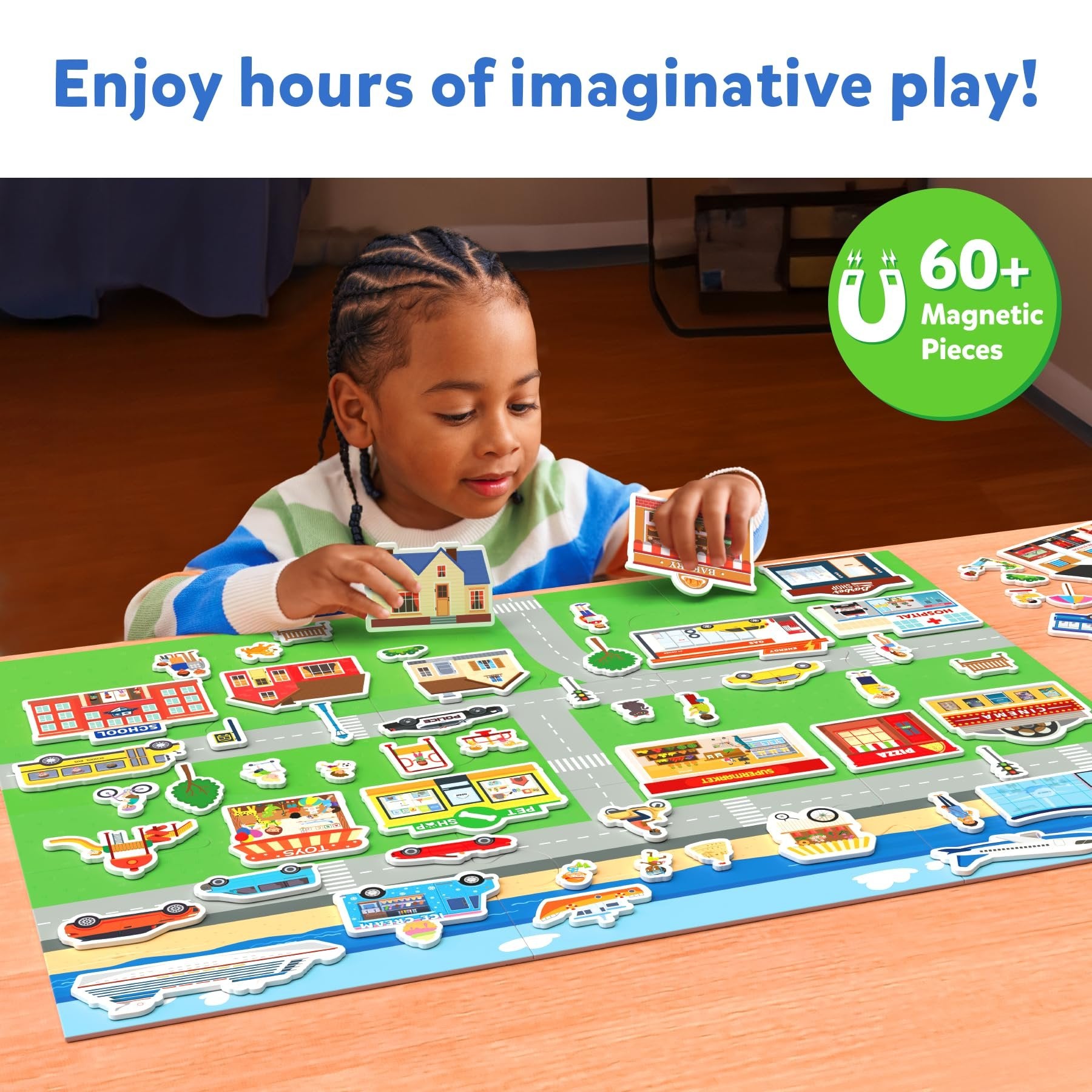 Skillmatics Creative Toy Magnetopia - Design Your City, Interactive Pretend Play Set for Kids, Toddlers, 60+ Magnetic Pieces, Preschool Learning Game, Gifts for Boys & Girls Ages 3, 4, 5, 6, 7