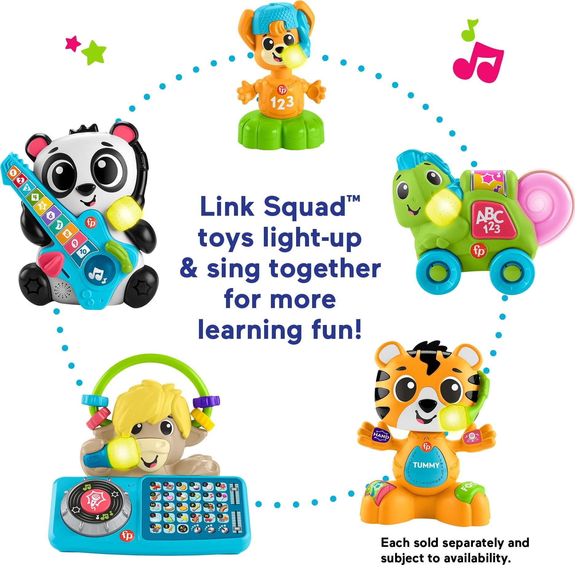 Fisher-Price Baby Learning Toy Link Squad Jam & Count Panda with Music & Lights for Ages 9+ Months, Compatible Only with Link Squad Items
