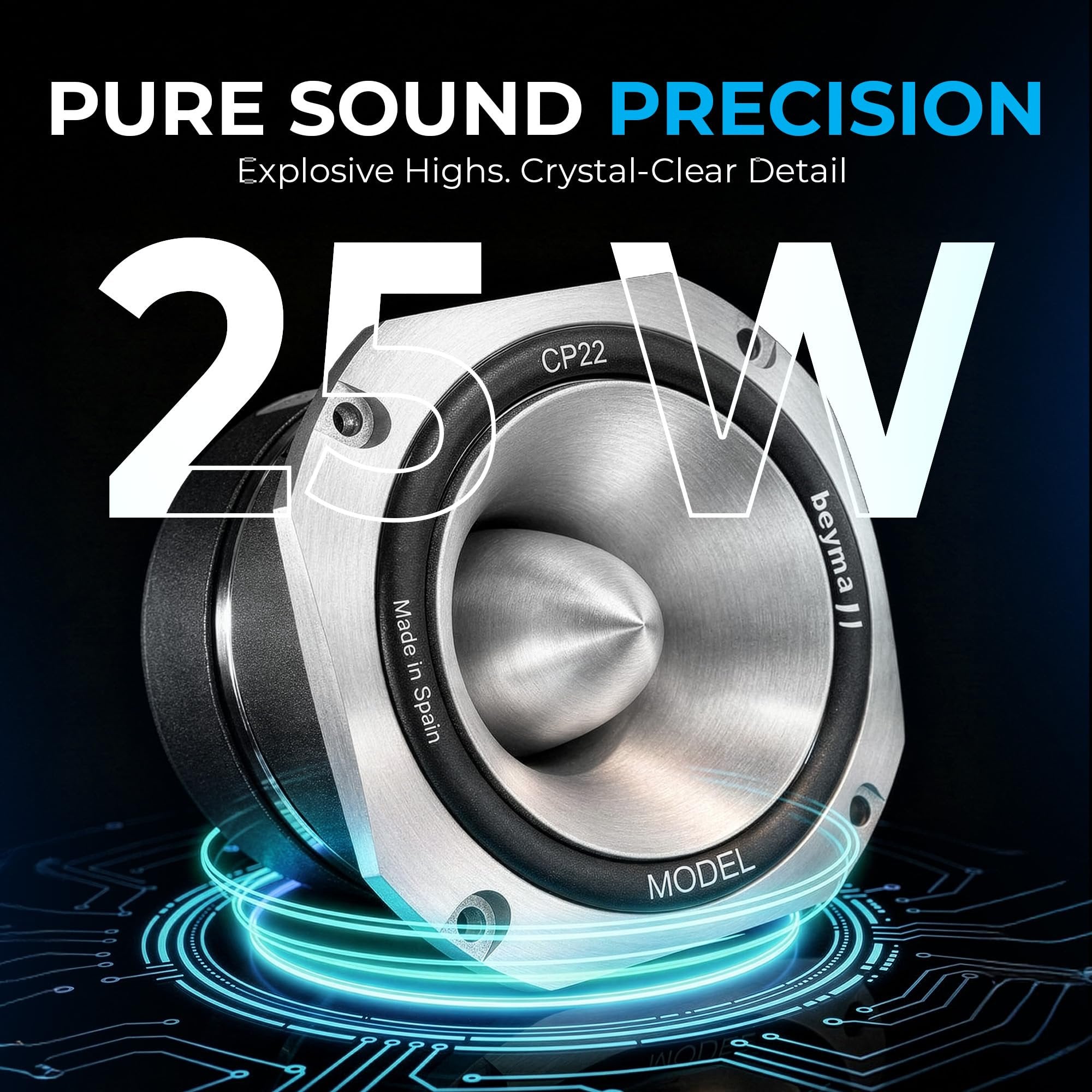 Beyma 8 Ohm Compression Tweeter Speaker, 4 Inch, 107dB Sensitivity, 1.5" Voice Coil, Aluminum Diaphragm, High Output Tweeters Speakers Car Audio, Long Throw Narrow Dispersion, 25W AES Power