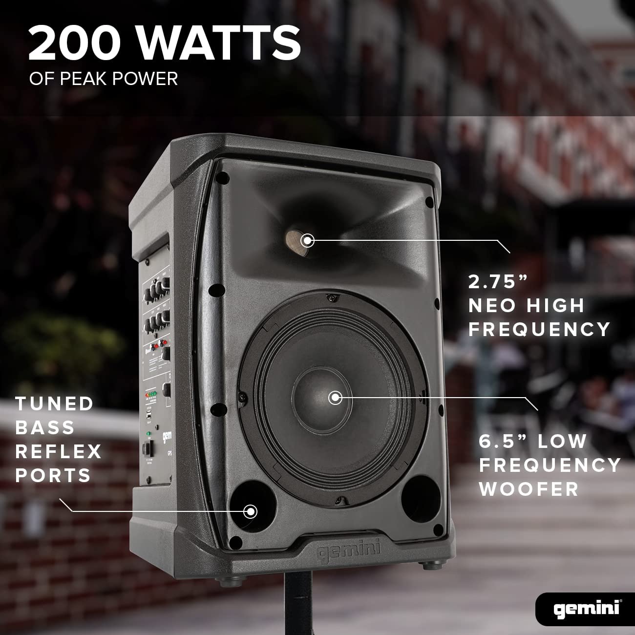 Gemini Sound GPSS-650 Ultra-Portable 200W PA System with 6.5" Woofer, Bluetooth, TWS Link, 12+ Hour Battery Life, Dual Inputs, and DSP Effects – Perfect for DJs, Musicians and Public Address