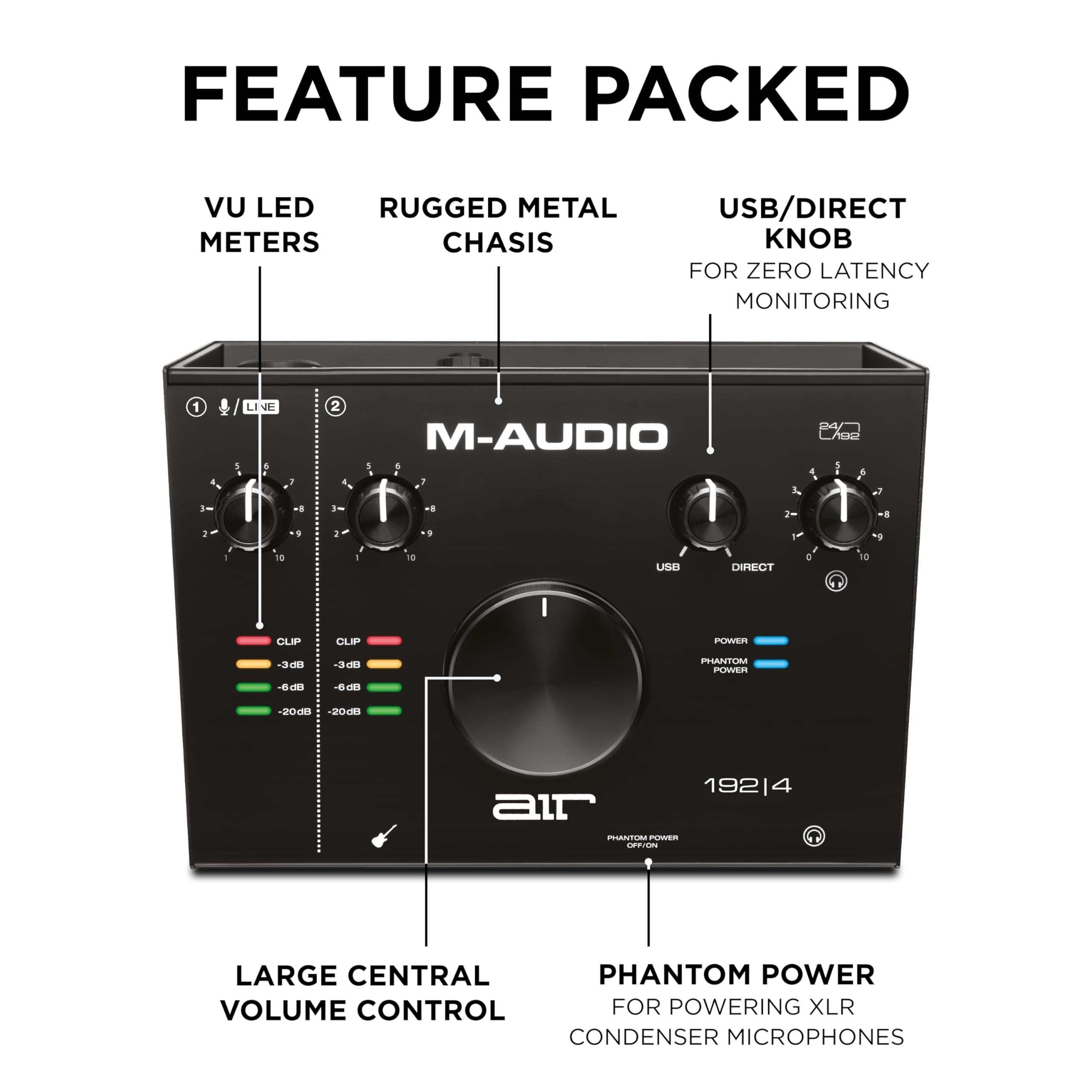 M-Audio AIR 192x4 USB C Audio Interface for Recording, Podcasting, Streaming with Studio Quality Sound, 1 XLR in and Music Production Software