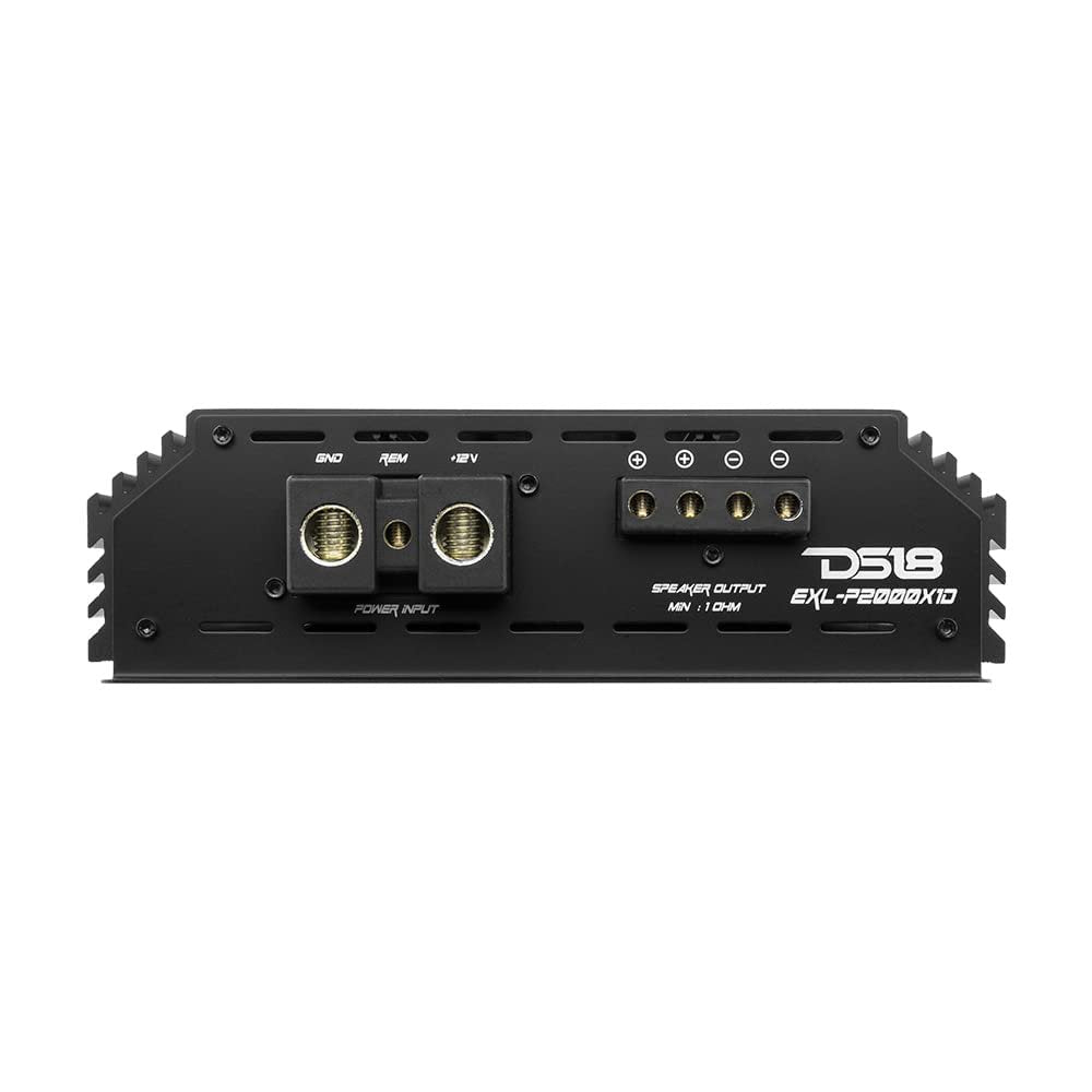 DS18 EXL-P2000X1D Korean 1-Channel Monoblock Subwoofer Car Audio Amplifier Competition Grade Class D MOSFET Amp 2000 Watts Rms - Remote BASS Knob Included