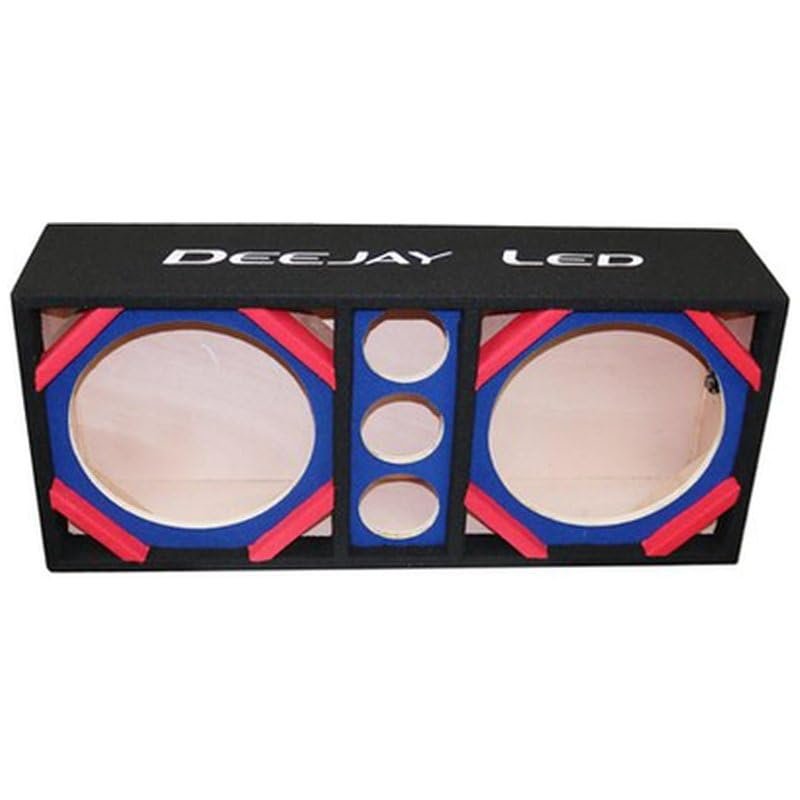 DEEJAY LED D12T3BLUE 12-inch Dual Empty Chuchera Speaker Enclosure, Woofer Box with Three Tweeter Mounts, Ported Chambers, 8-Conductor Socket, Heavy-Duty Carpeted Subwoofer Box for Custom Car Audio