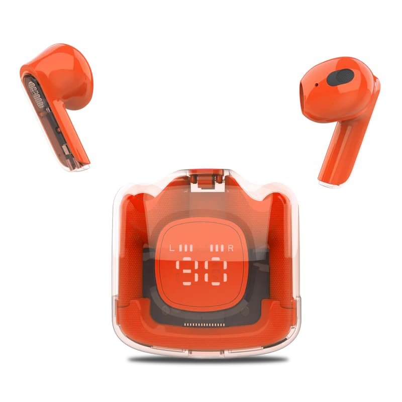 MOONKI Sound MH-TWS50-ORG Earbud Rechargeable in-Ear Headphone BT5.3 WL Built-in Microphone Digital Display Case 4-Hour Playback Comfortable Design Compact Stylish Audio Reliable Performance Orange