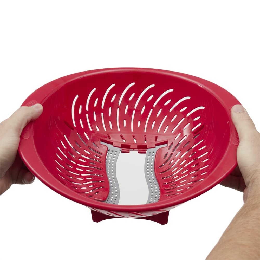 Home Basics Colander Bowl With Slide Open Bottom, Red