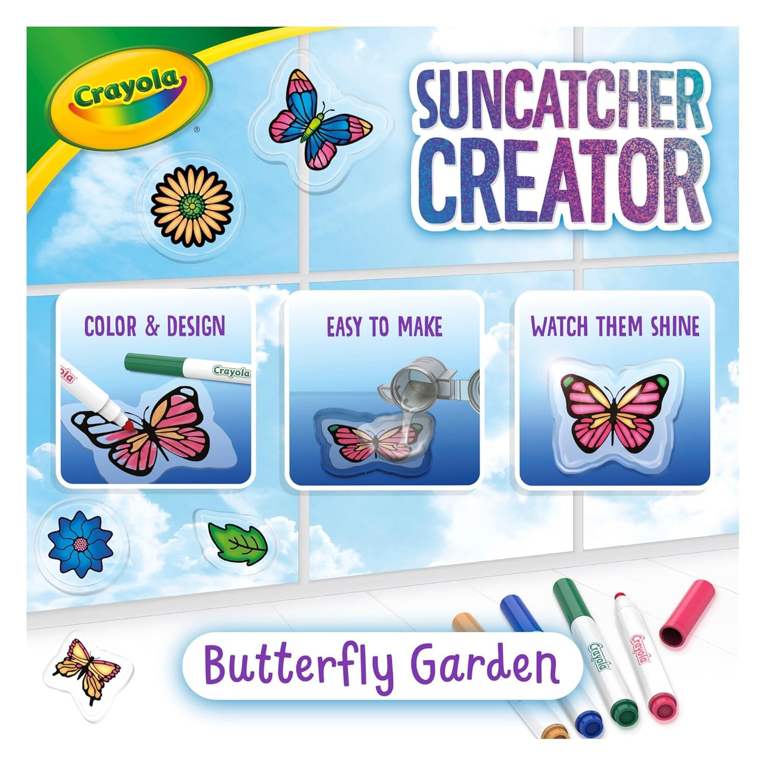 Crayola Suncatcher Craft Kit for Kids, Butterflies, Ladybugs & Flowers, Gift for Girls & Boys, 6+
