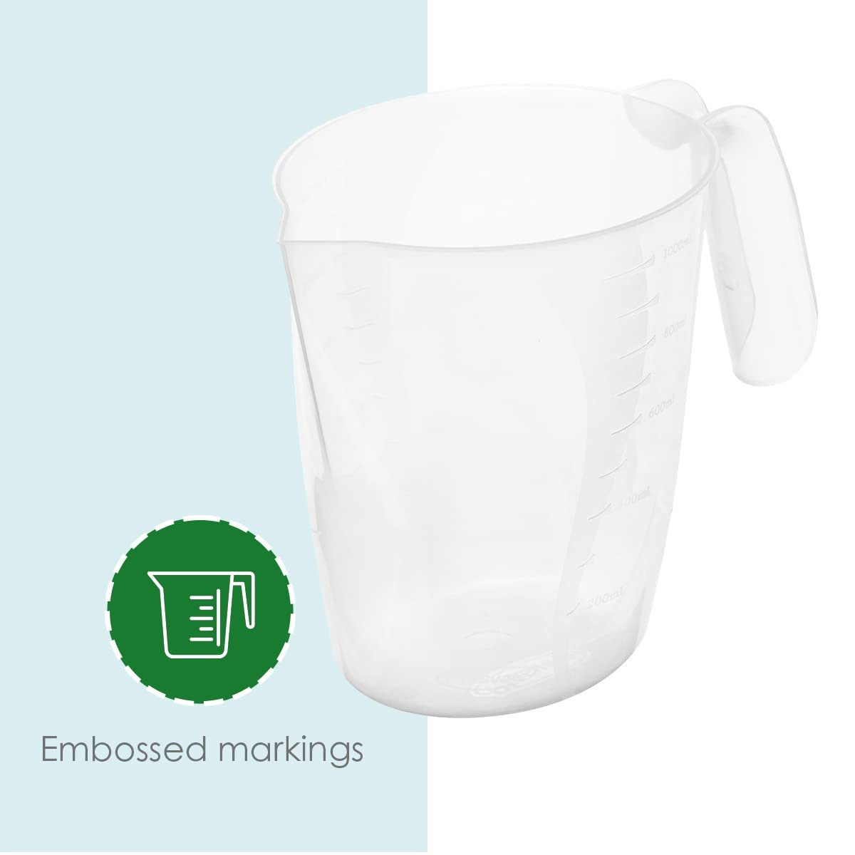 Home Basics 1000 ml Plastic Measuring Cup with Raised Measurement Markings, Clear | Balanced Handle | V-Shaped Spout | Easy to Read