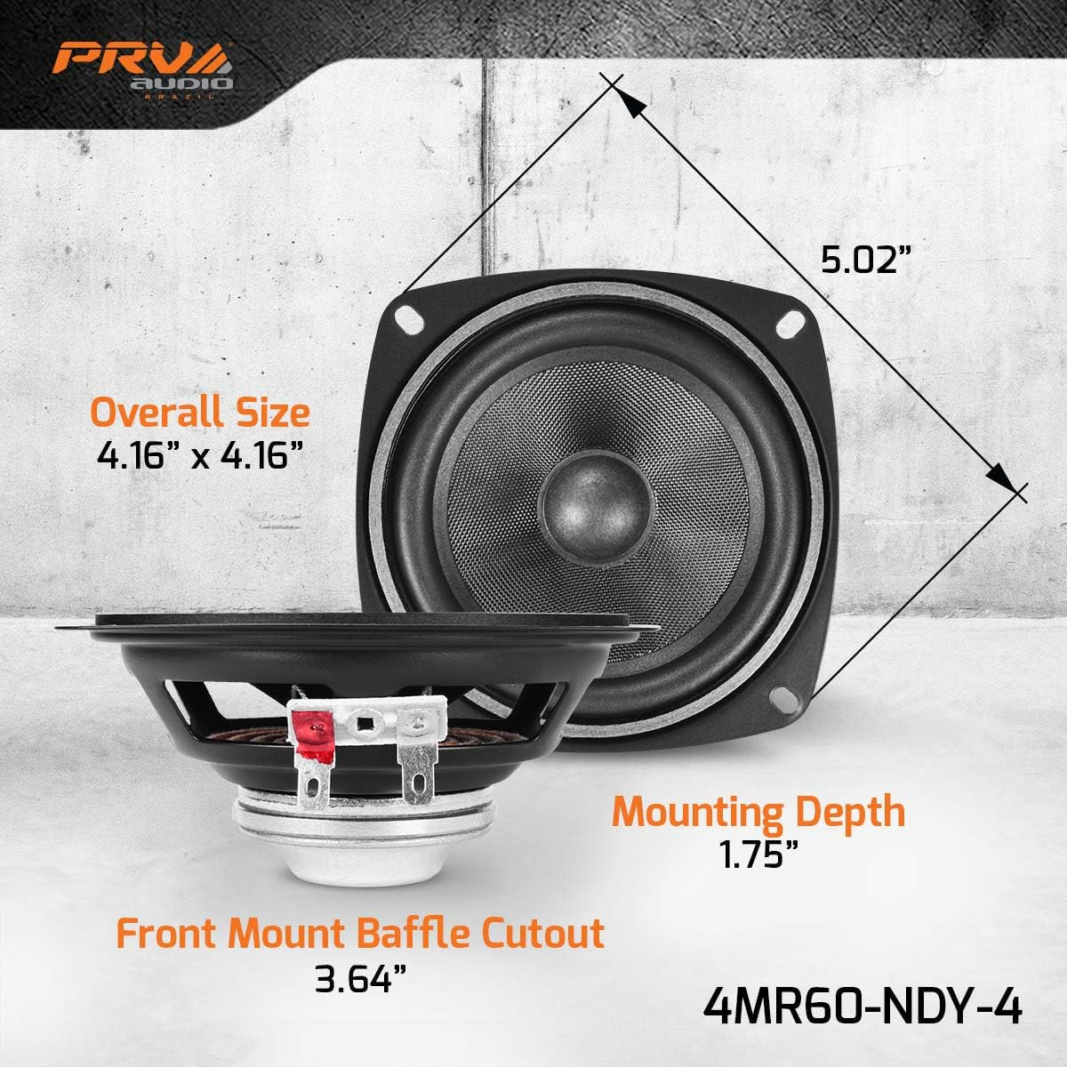PRV Audio 4" Full-Range Neodymium Speaker 4MR60-NDY-4 PRO Audio Midrange - 60 Watts, 4 Ohm - Compact and Powerful Driver for Car Audio - Low Profile, High Fidelity Sound (Single)