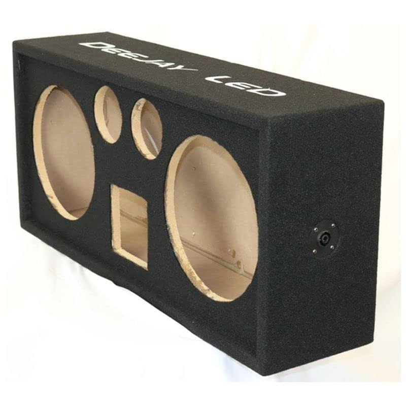 Robust Chuchera 9-1/8-in Round Openings For Two 10-in Woofers Plus One Horn Plus Two Tweeters Empty Car Speaker Box Black 5/8-in MDF One 4-1/2-in Square Opening For Horn DEEJAY LED 2X10HORN2TW