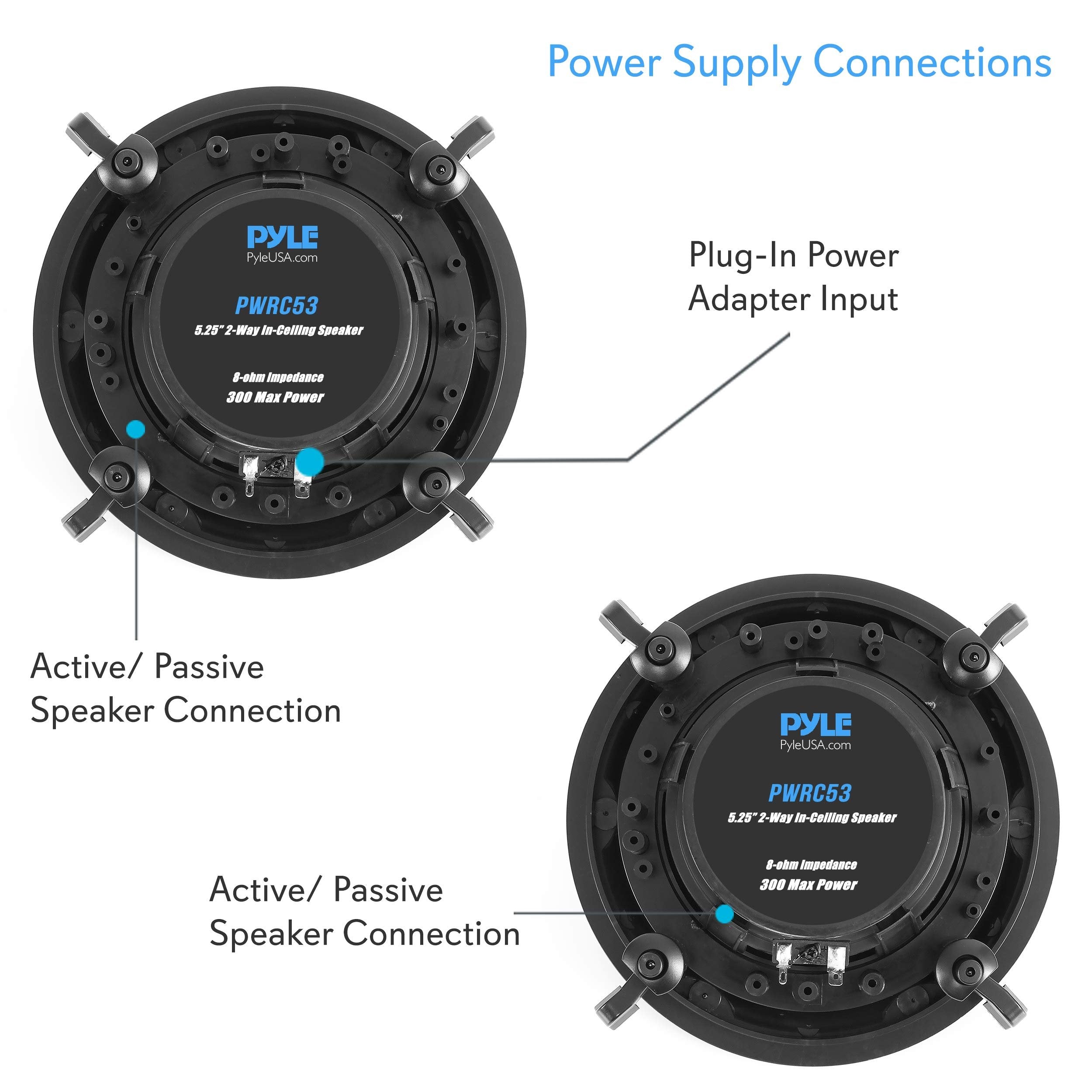 Pyle 6.5” Ceiling Wall Dual Speakers - 2-Way Full Range Stereo Sound (Pair) Universal Flush Mount Design w/ 70Hz - 20kHz Frequency Response 480 Power Watts Peak & 2 Magnetic Speaker Grills PWRC63