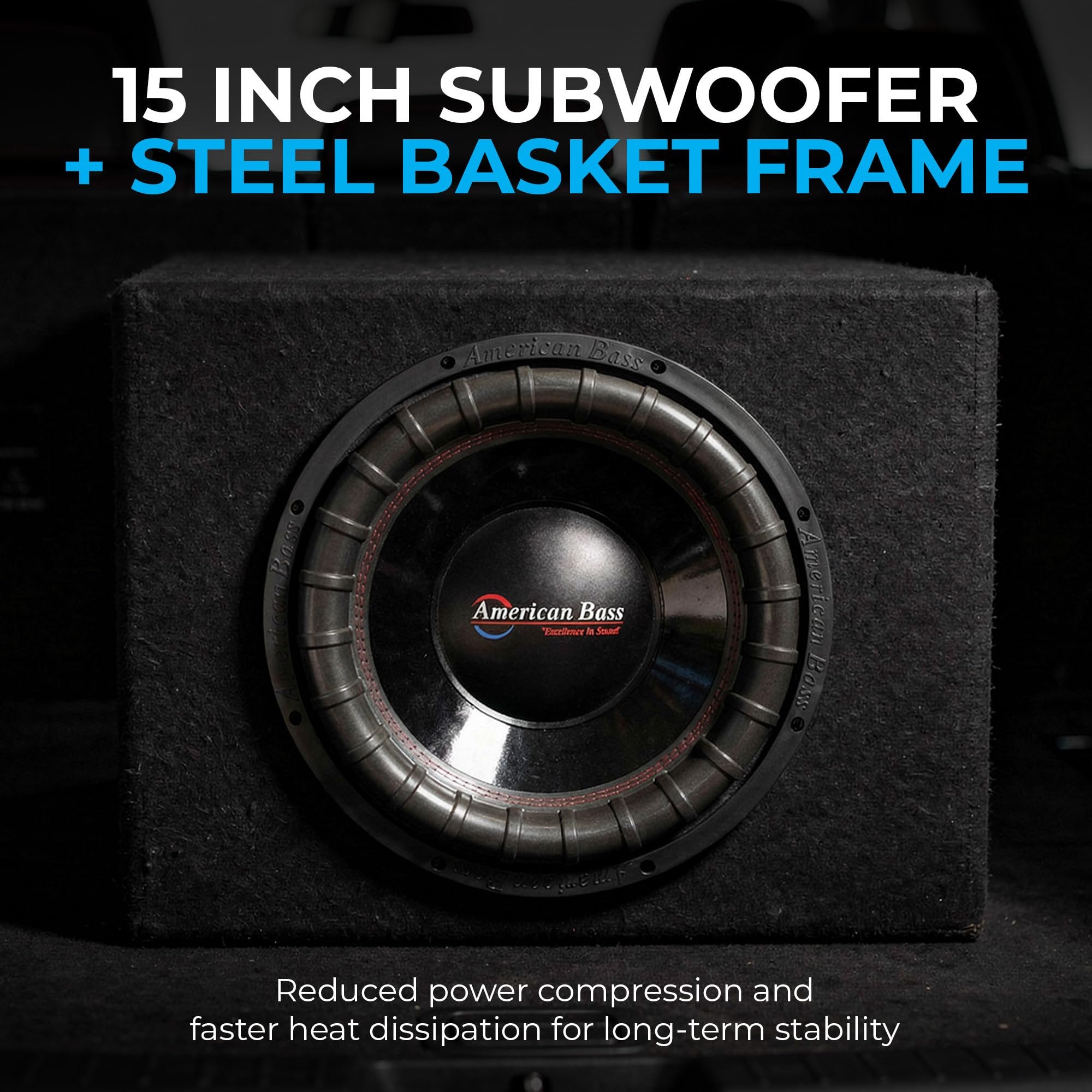 American Bass 15" Elite Series Car Subwoofer, 2400W Peak / 1200W RMS, Dual 4 Ohm and 3" 4-Layer Voice Coil, 150oz Magnet Heavy Duty Hi-Roll Surround, High-Performance Deep Bass in Car Audio Systems