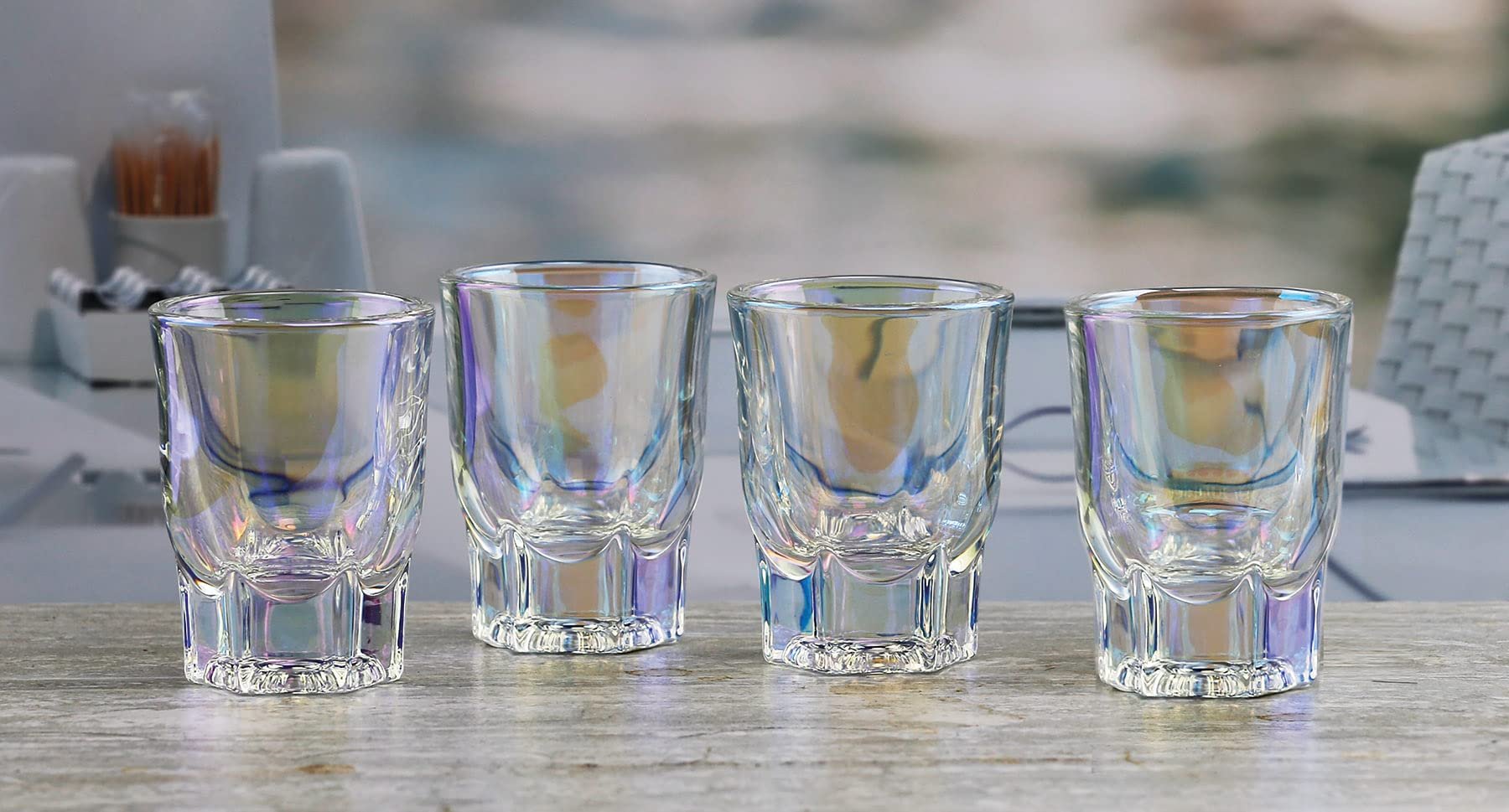 Circleware Mitzi Shot Glasses, Set of 4, 2.1 oz, Bar Cabinet Glassware Drinking Glass Cups for Whiskey, Vodka, Brandy, Bourbon & Liquor Beverage Gifts, Radiance Pearl