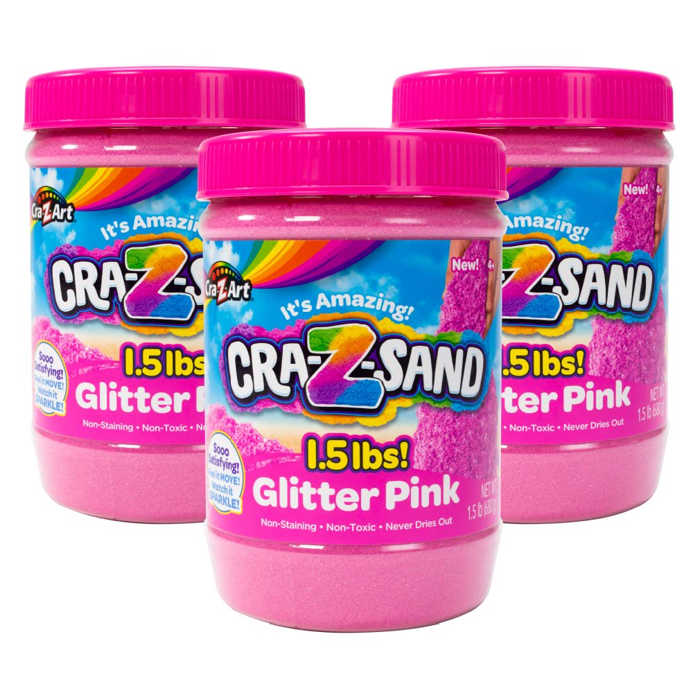 Cra-Z-Art Cra-Z-Sand Party Pack Glitter Pink Sand 3 Pack of 1.5lb Jars, Bulk Party Favor 3 Pack