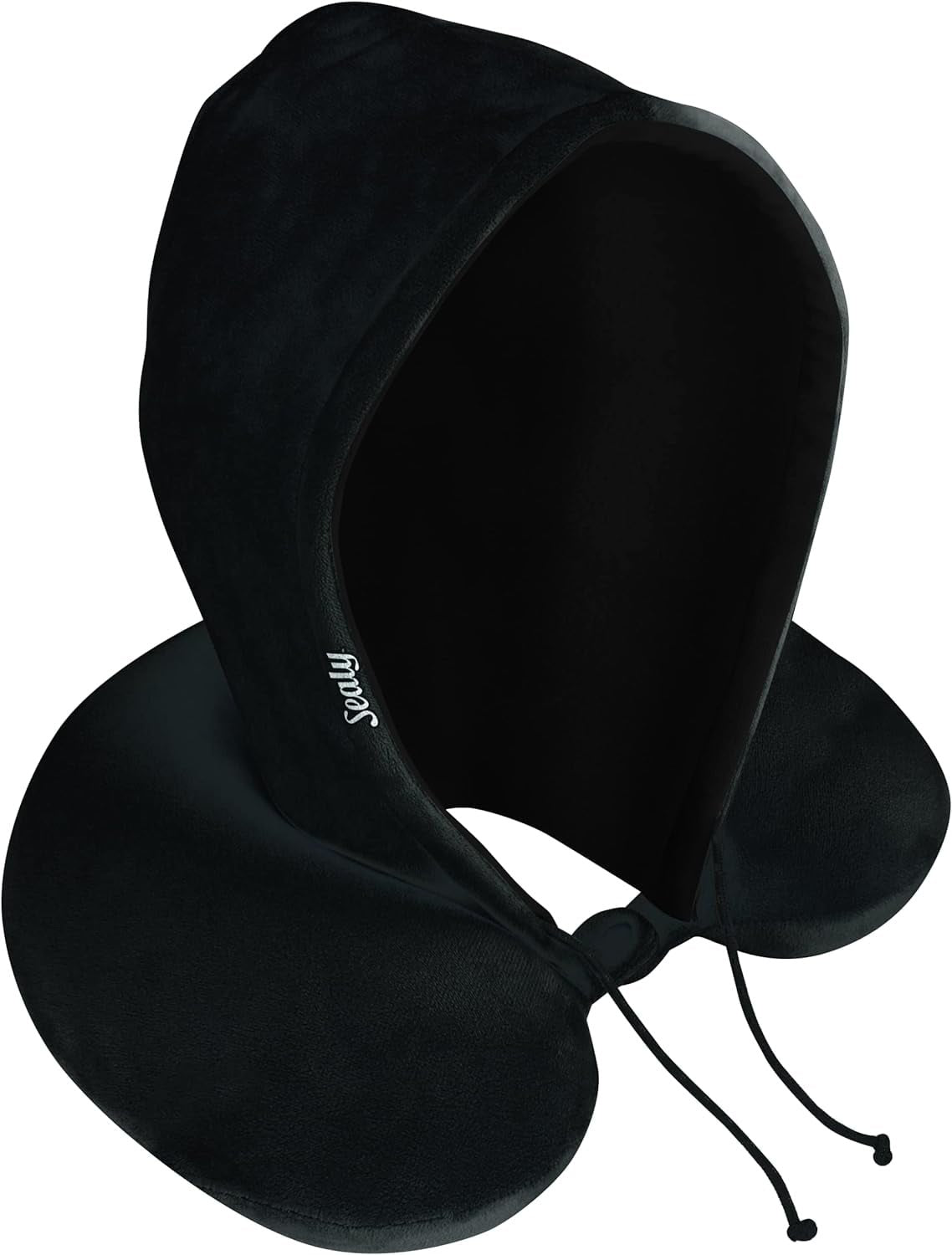 Sealy - Hoodie Travel Pillow with Soft Memory Foam, Sun/Light Blocker, Privacy & Comfort, Contoured Support, Ultimate Relaxation for Flights, Road Trips, or Your Home, Black