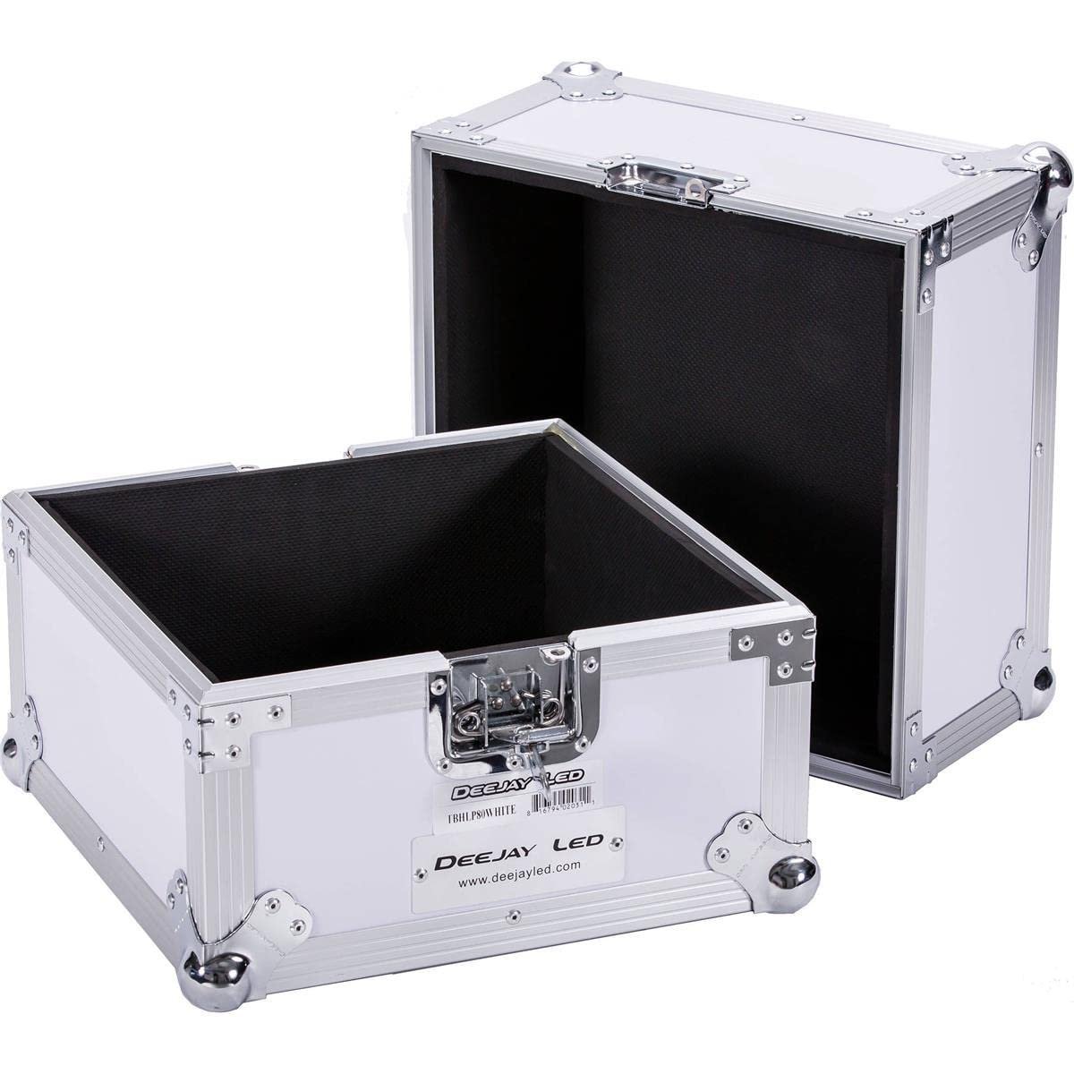 DEEJAY LED TBHLP80WHITE White Series Flight Heavy Duty Deluxe Fly Drive LP Case Engineered to Hold 80 Pcs Records Complete with Removable Cover High-Density Eva Poly Foam Inside Padding