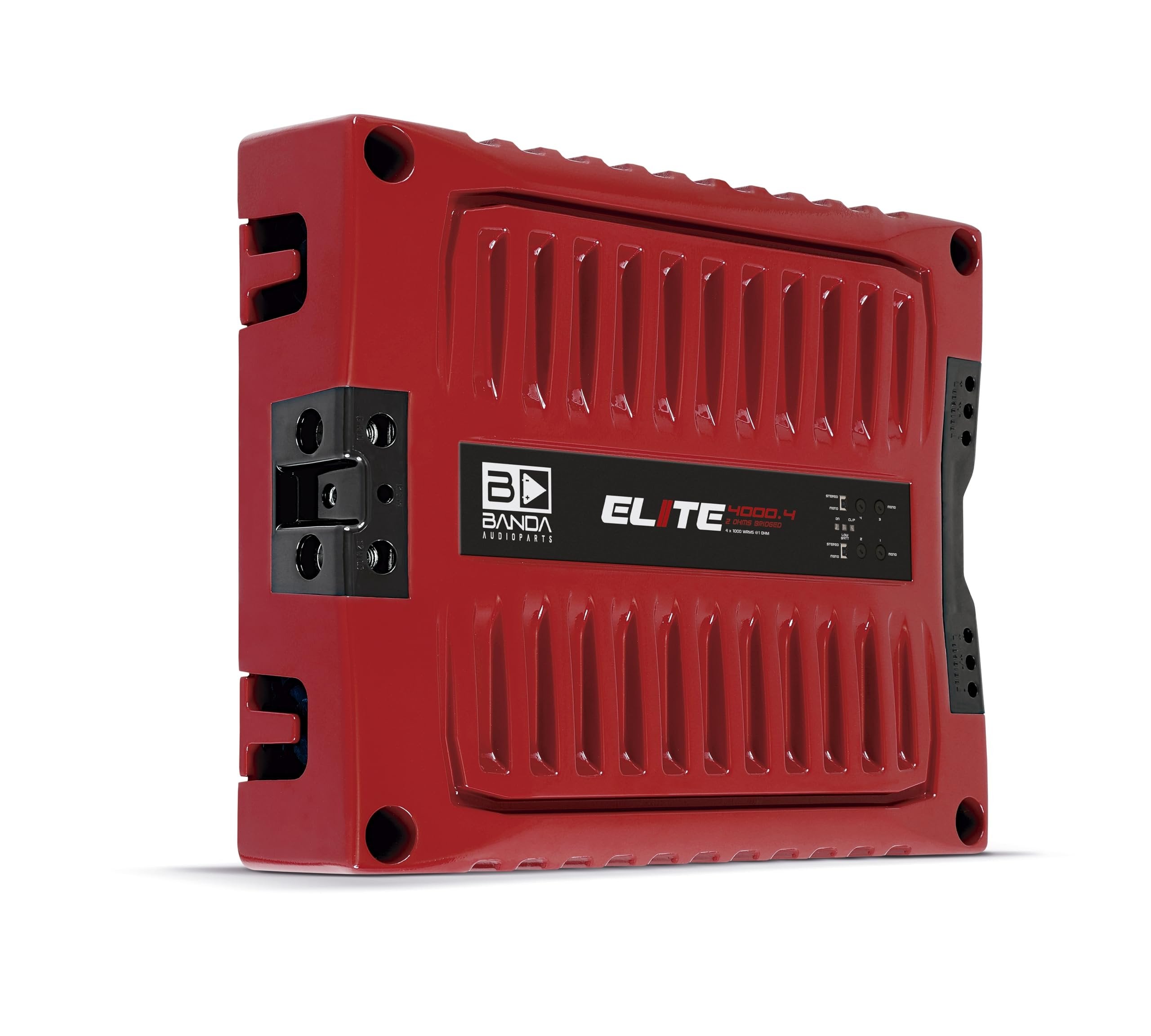 BANDA Audioparts ELITE4000.41OHMRED 4-Channel 1000 Watts Max @ 1 Ohm Vehicle Bass Car Audio Amplifier with Subsonic Filter & Low Pass Filter Stable LED Indicators, Red - 4000.41OHMRED