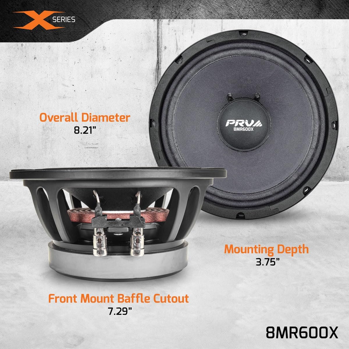 PRV AUDIO 8 Inch Midrange Speaker 8MR600X, 600 Watts Program Power, 8 Ohm, 2 in Dual Layer Voice Coil, 300 Watts RMS Pro Audio Speaker (Single)
