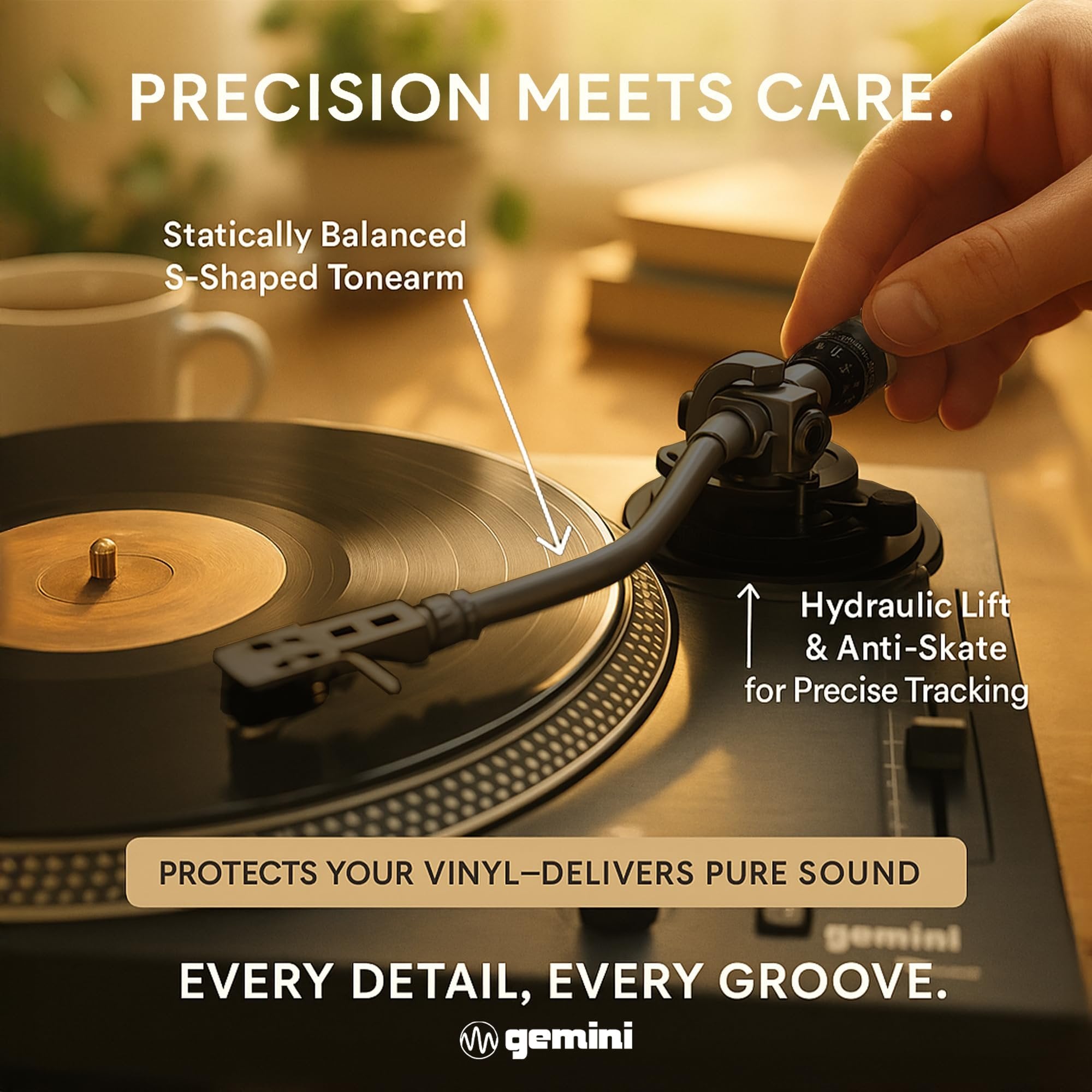 Gemini Direct Drive DJ Turntable for Vinyl Records – USB Turntable with Built-In Preamp, High Torque Motor, Pitch Control, S-Shaped Tonearm, 33/45/78 RPM (TT-5000)