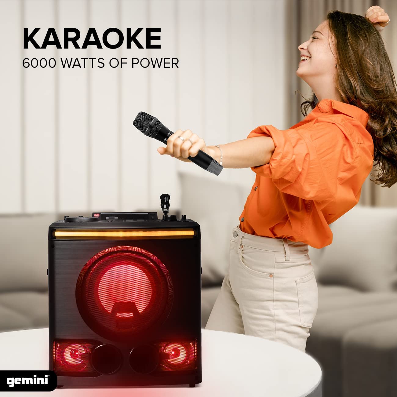 Gemini 2400W Peak Power Bluetooth Karaoke Party Speaker System with 8" Woofer, LED Lights, Mic, Guitar Input, DJ Effects, USB Recording & Remote Control (GPK-800)