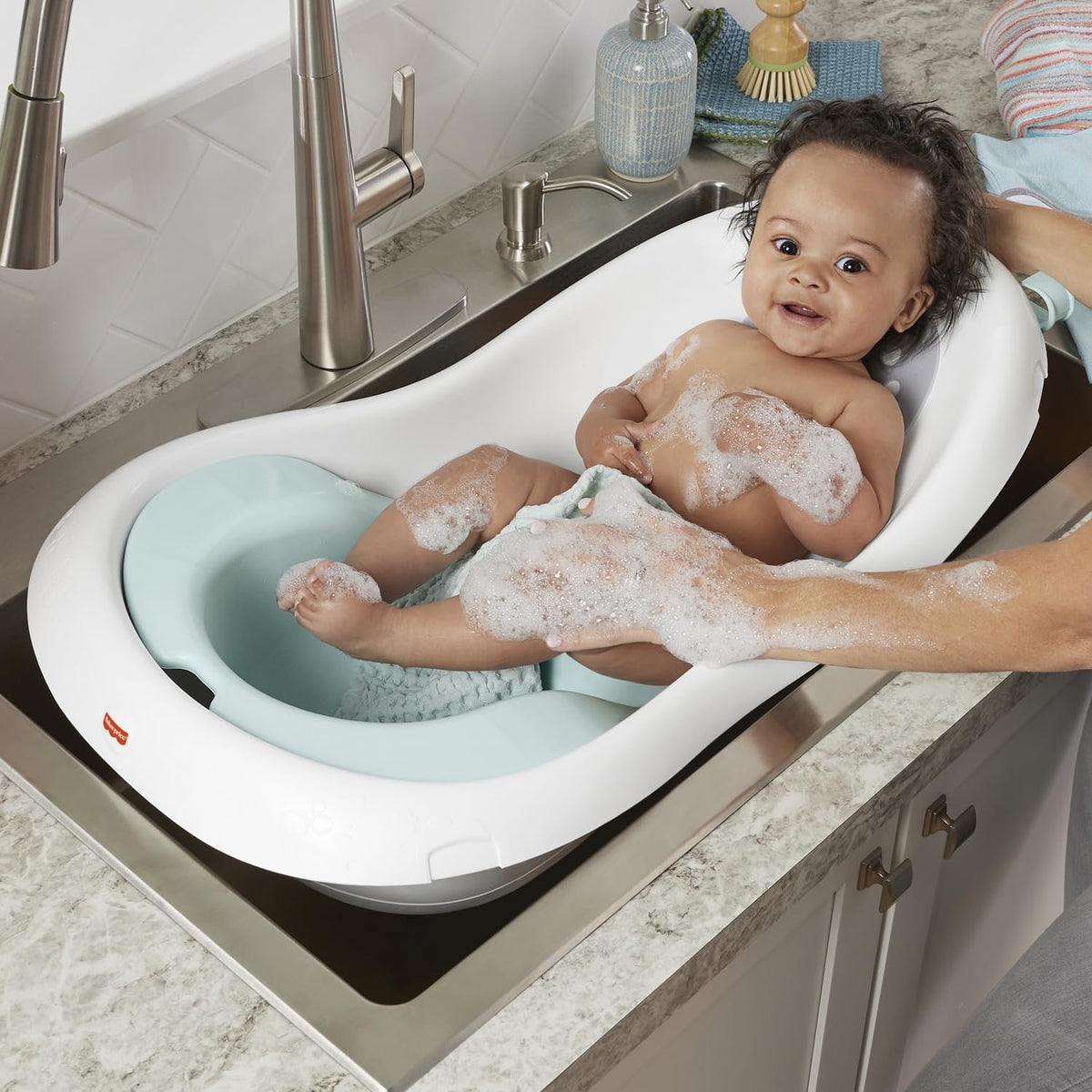 Fisher-Price™ Baby to Toddler Bath 4-in-1 Sling 'N Seat Tub with Removable Infant Support and 2 Toys, Summer Blossoms