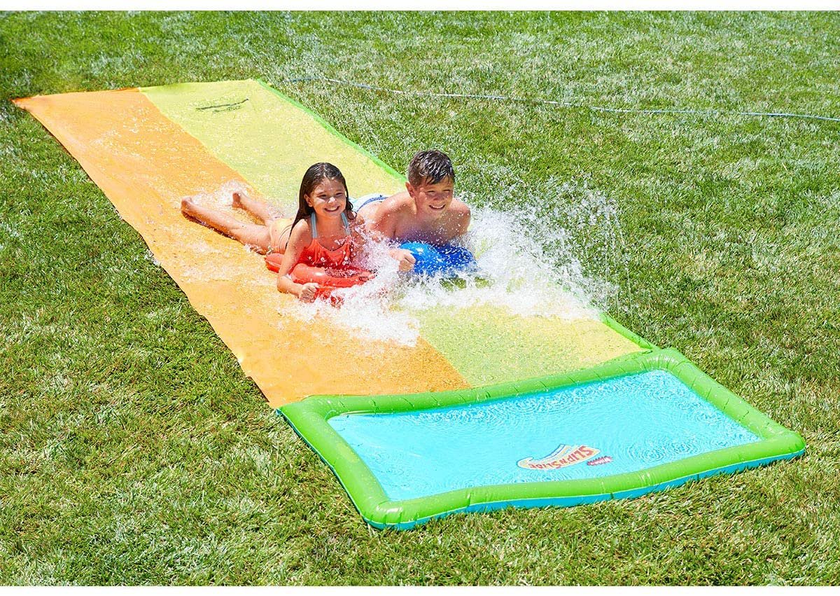 Wham-O Slip N Slide 18ft Lawn Water Slides for Kids, Heavy Duty Slip Slides with Bodyboards for Backyard Park Water Parties Summer Outdoor Activities