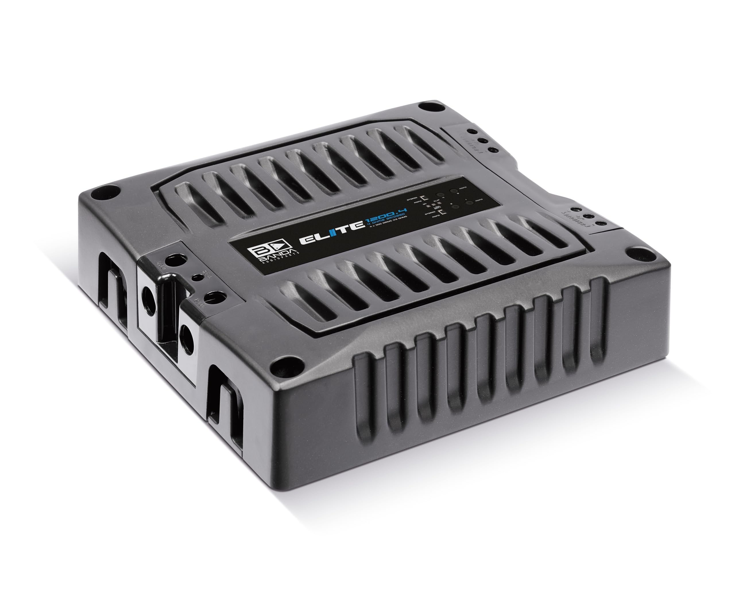BANDA Audioparts ELITE1200.42OHMS 4-Channel Vehicle Audio Amplifier 4 x 300 Wrms 2-Ohms Car Amp with Highpass Filter and Low Pass Filter - 1200.42OHM