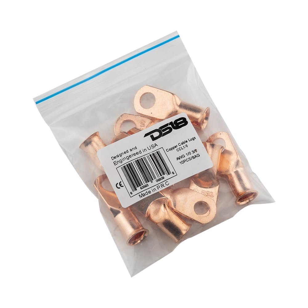 DS18 CCL1/0 Heavy Duty Cable 1 Gauge Lugs Battery Cable Bare Copper Eyelets Tubular Ring Terminal Connectors, (10 Pack),Black