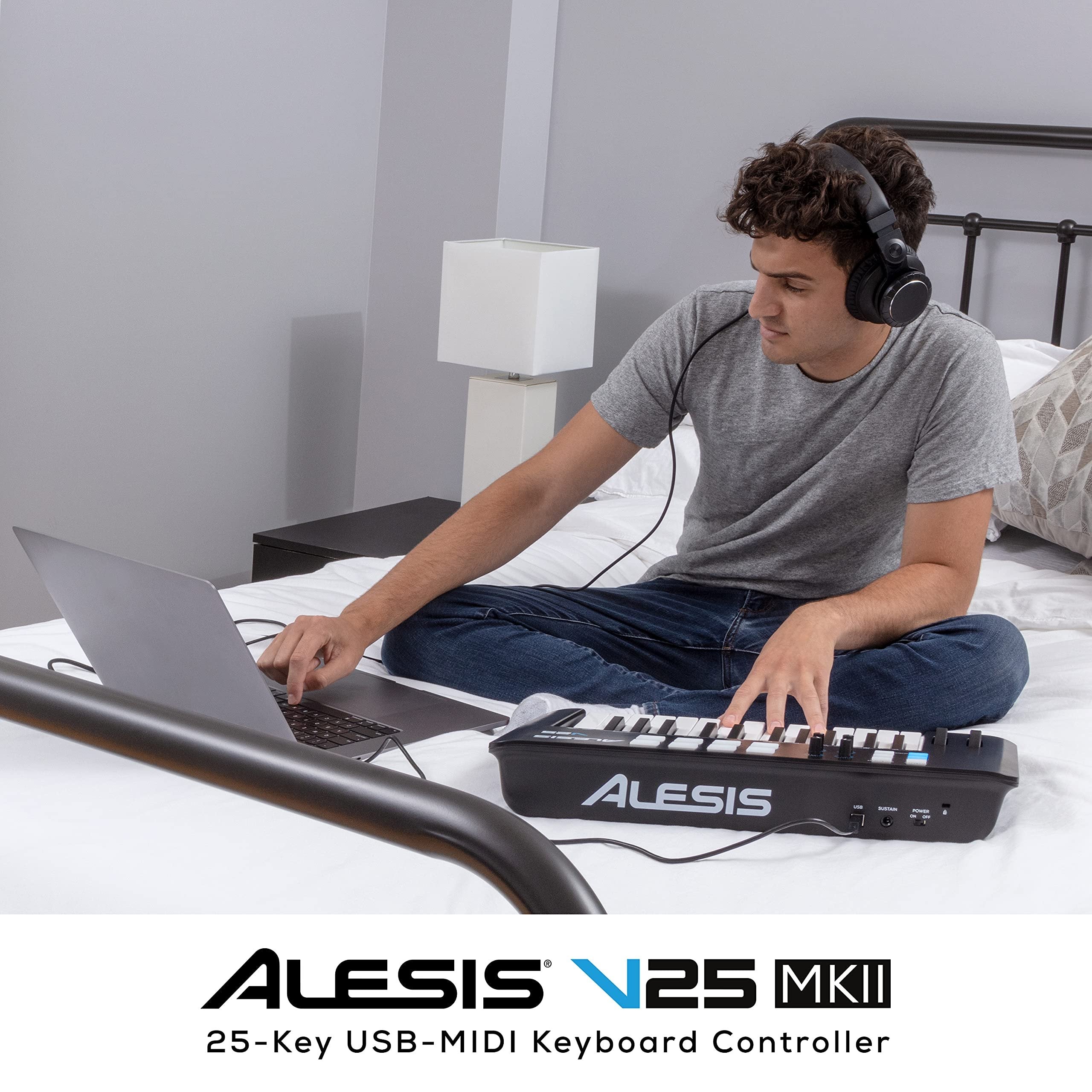 Alesis V25 MKII USB MIDI Keyboard Controller with 25 Velocity Sensitive Keys, 8 Full Level Pads, Arpeggiator, Pitch/Mod Wheel, Note Repeat and Software Suite,black