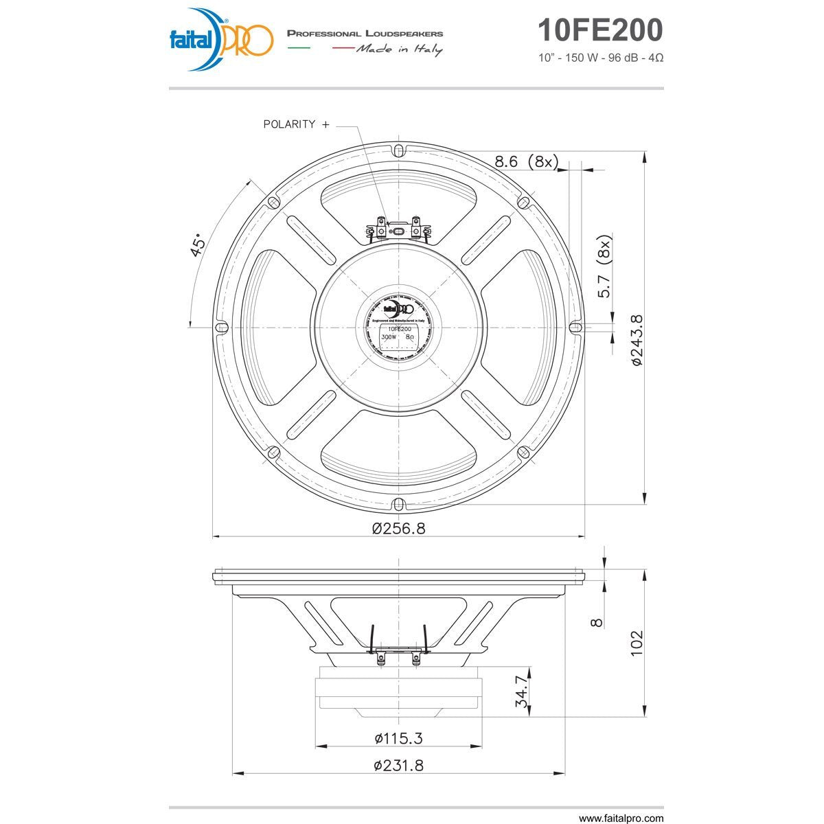 FaitalPRO 10FE200 10" Professional Woofer 4 Ohm