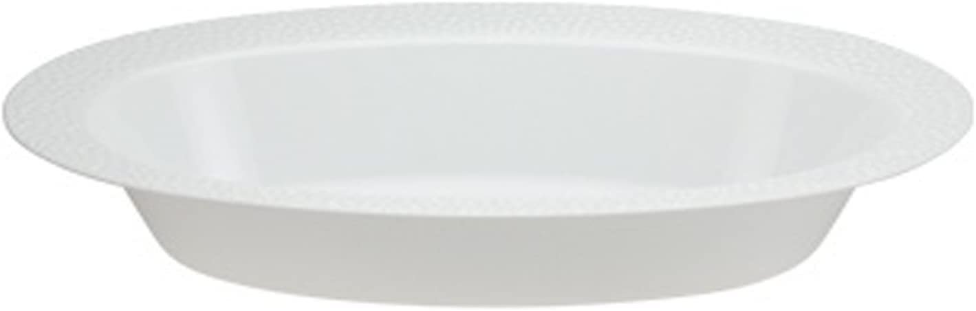 Kingzak Lillian Collection Pebbled Premium Plastic Oval Soup Bowls - 15 oz. (10 Pack) - Perfect for Parties, Weddings & Events - Pearl