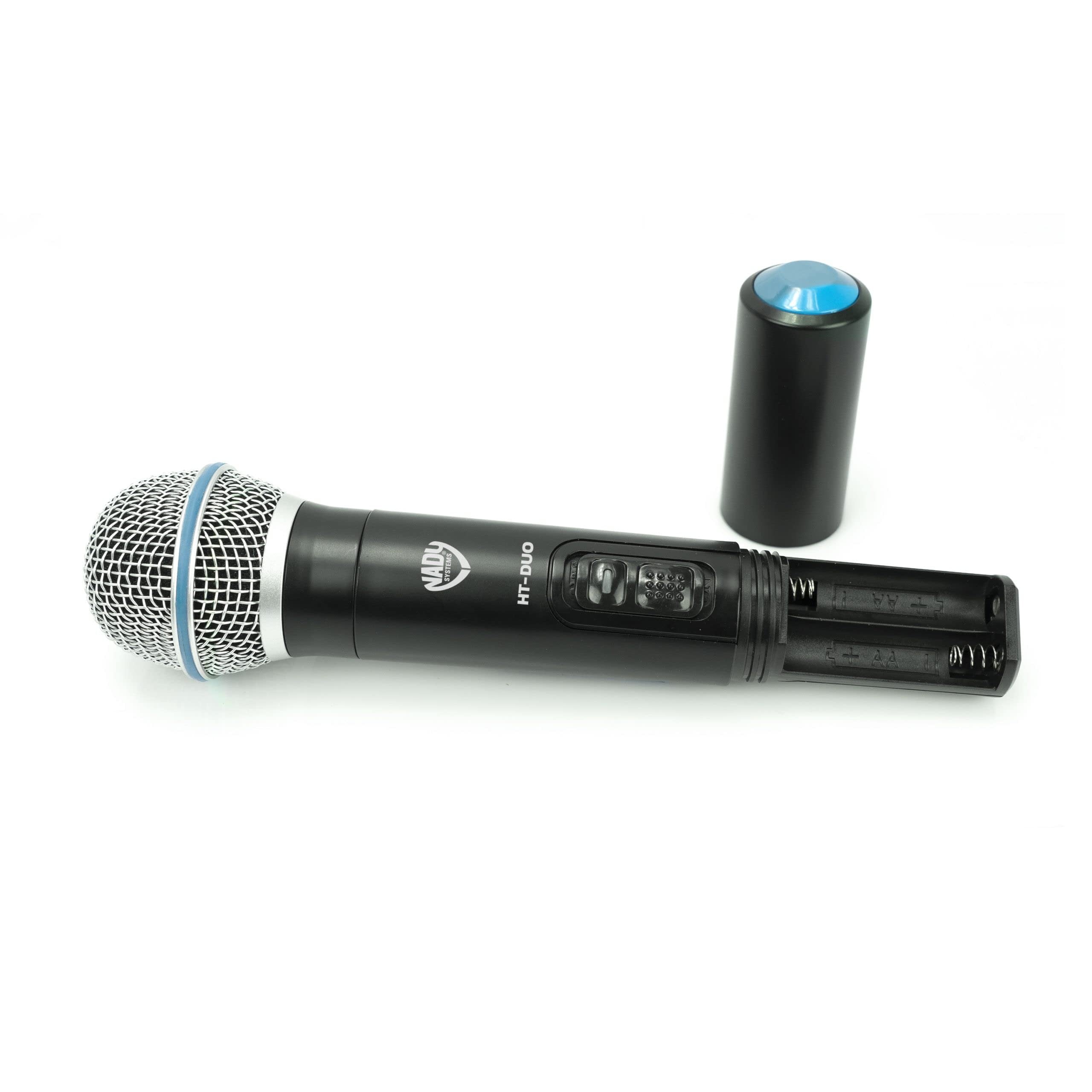 Nady DKW DUO HT B/D VHF Dual Wireless Handheld Microphone System – includes 2 microphones, AC adapter and audio cable – Easy setup – Karaoke, performance, presentation, public address