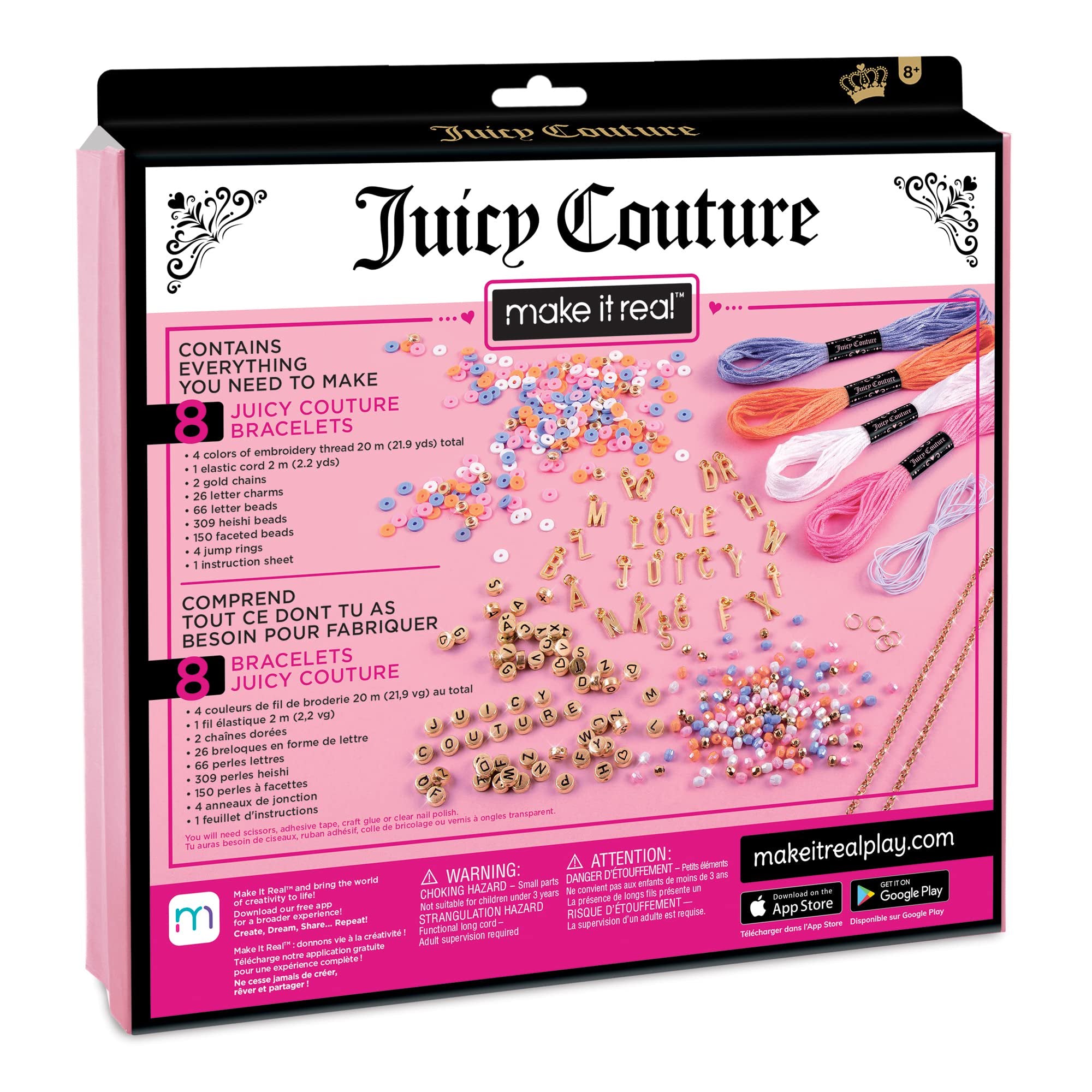 Make It Real - Juicy Couture Love Letters Bracelet Making Kit - Kids Jewelry Making Kit - DIY Charm Bracelet Making Kit for Girls - Friendship Bracelets with Flat Clay Beads for Girls 8-10-12-14