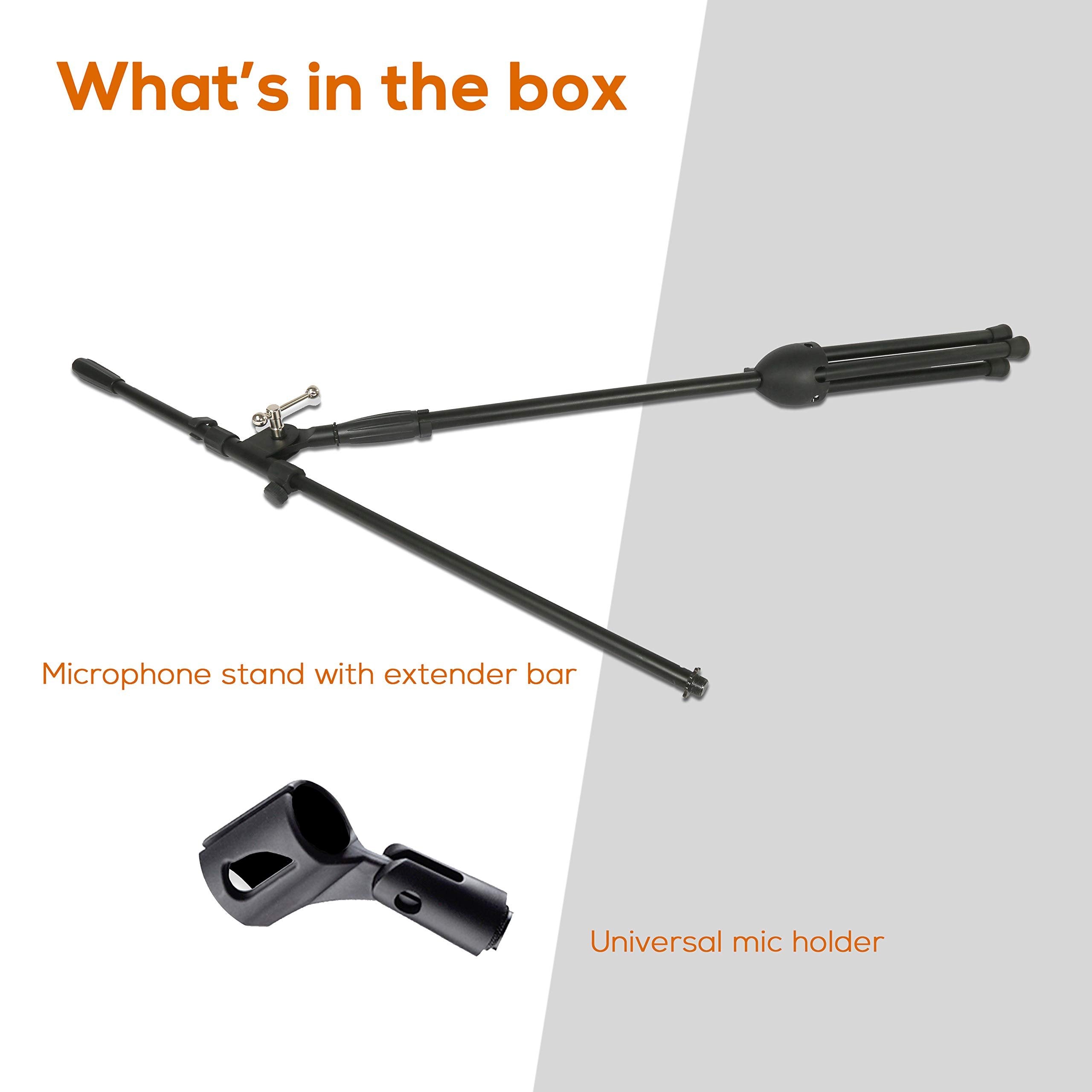 Pyle-Pro 4 in 1 Multimedia Microphone Stand w/ Ipad/Tablet holder, Universal Mic Holder, Adjustable Extender Bar w/ Multi–Mount Boom Clip - Sturdy and Durable PMKSPAD1