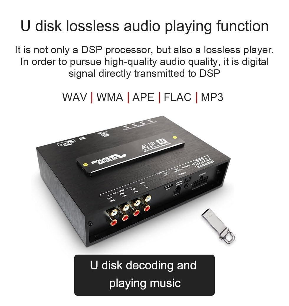 SOUND MAGUS AP8V3 8 Channel Pro DSP Bluetooth Vehicular Car Audio Digital Signal Processor Built-in Amplifier with RCA Inputs and Control Interface