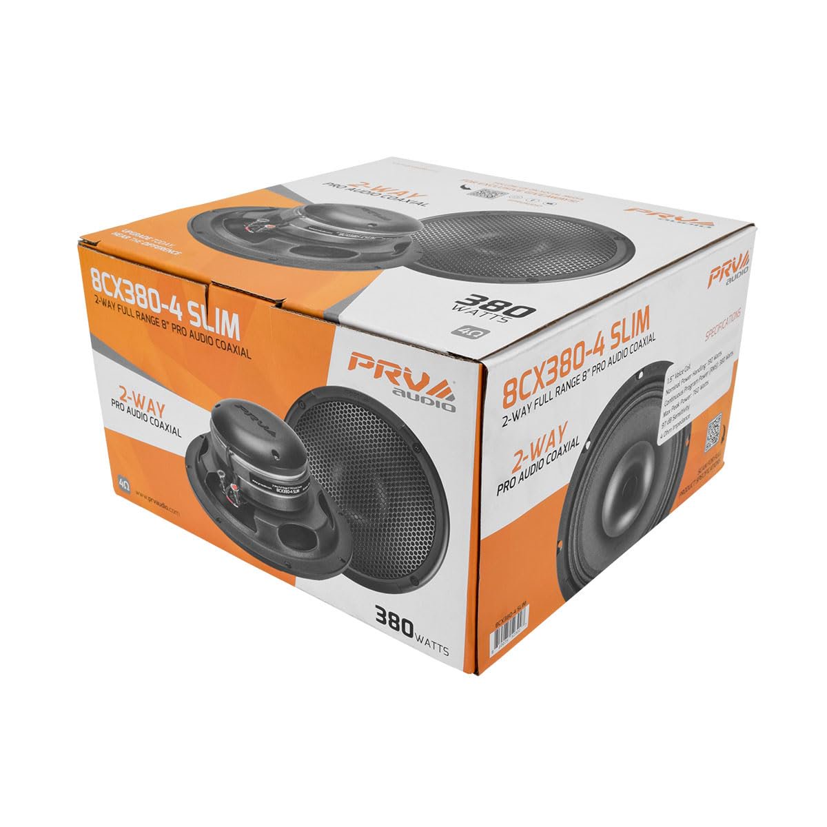 PRV AUDIO 8" Shallow Coaxial Car Audio Speaker 8CX380-4 Slim Loudspeaker with Built-in Tweeter Driver and Grill Included 380 Watts 4 Ohm (Single)