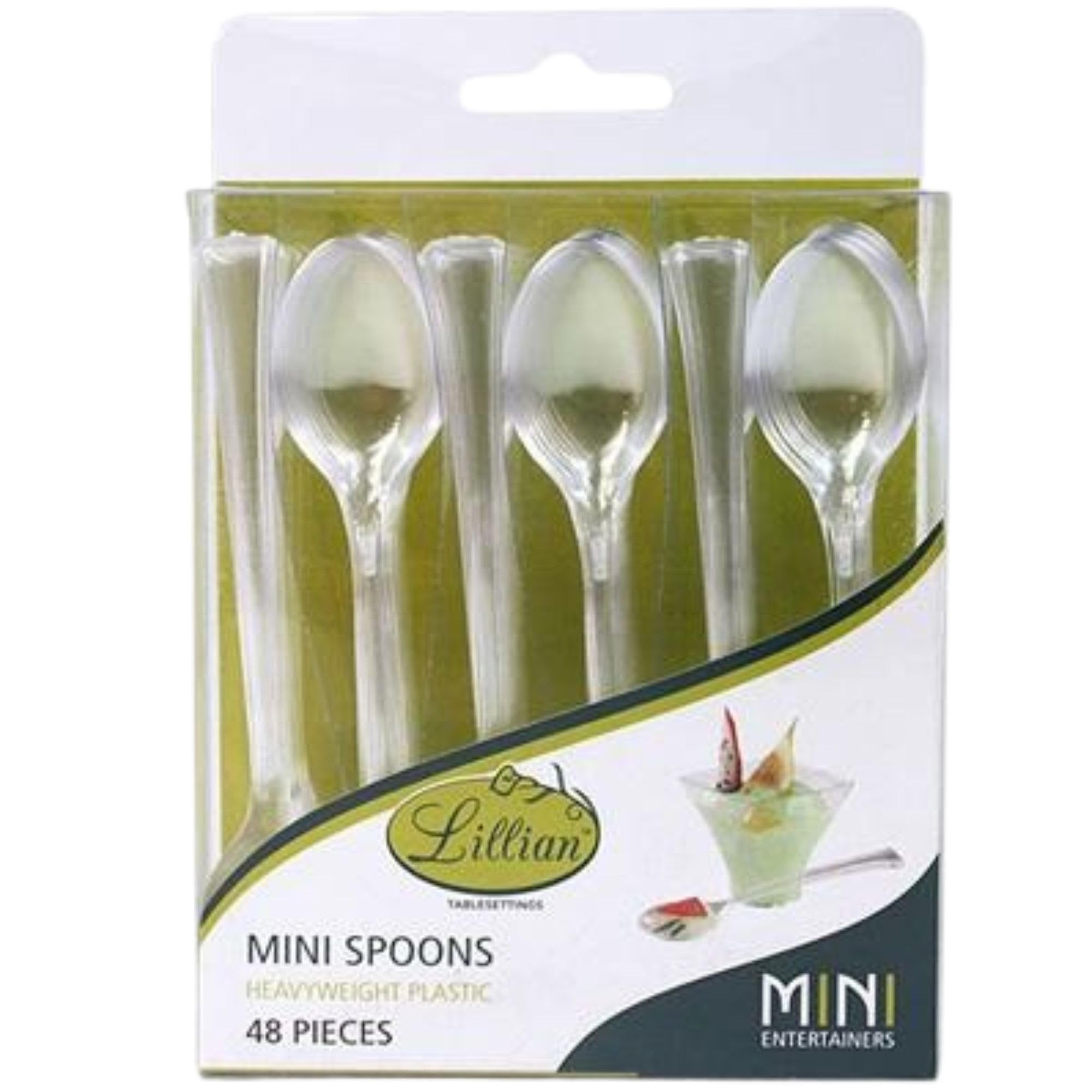 Lillian Tablesettings Mini Spoon | Polished Silver | Pack of 48 Plastic Serve-ware, 4.15 x 1.15 x 5.85 inches (31739)