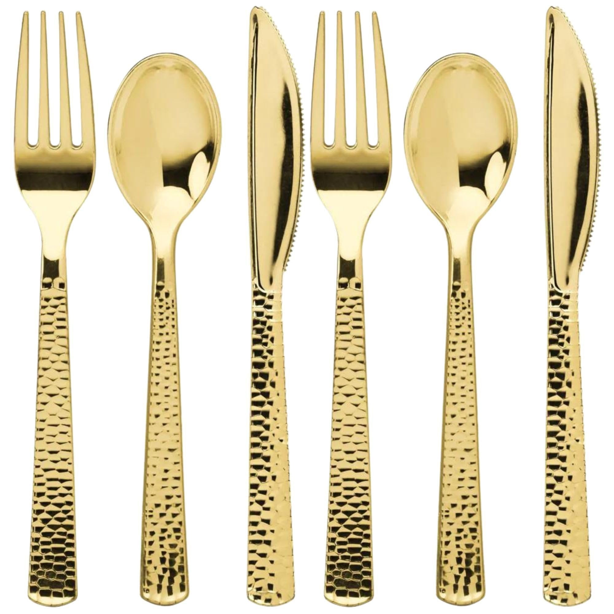 Lillian Collection Plastic Cutlery Combo Box | Gold Pebbled | Pack of 96, Silver (37384)