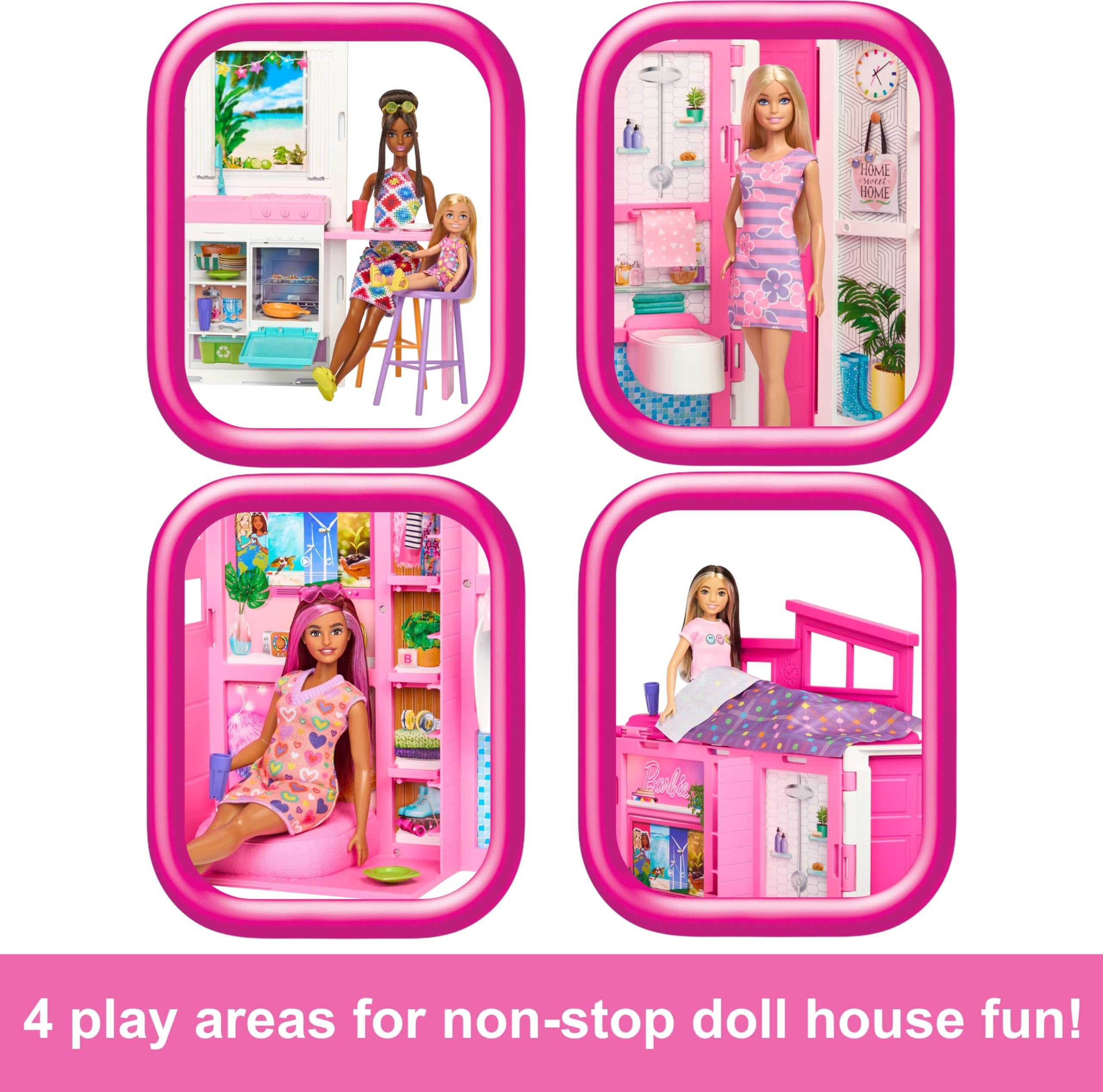 Barbie Doll House Playset, Getaway House with 11 Accessories Including 2 Chairs, 4 Play Areas & 360-degree Play