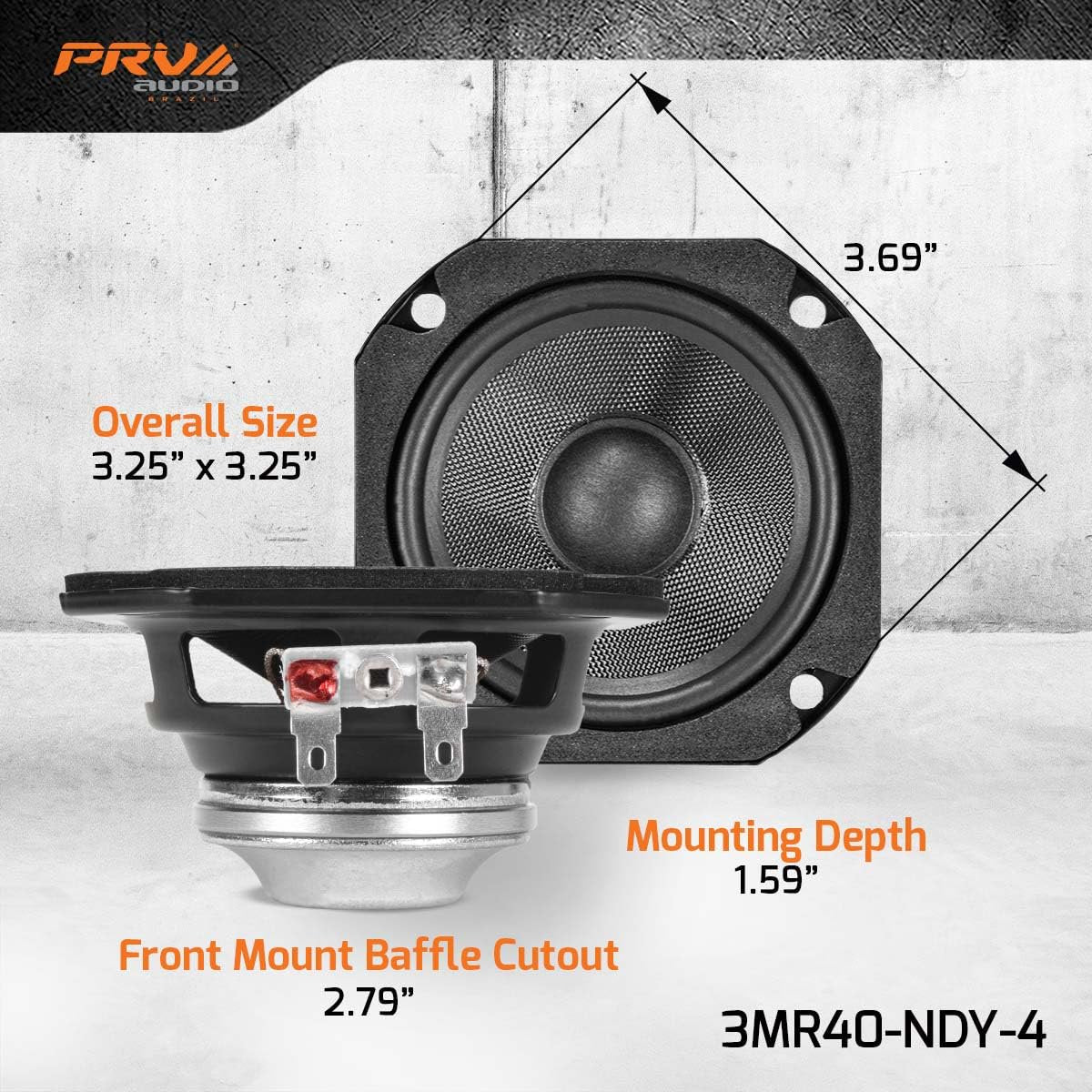 PRV AUDIO 3-inch Full-Range Neodymium Speaker 3MR40-NDY-4 PRO Audio Midrange with 40 Watts Power Handling, 4 Ohm, and Versatile Performance for Car Audio Applications (Single)