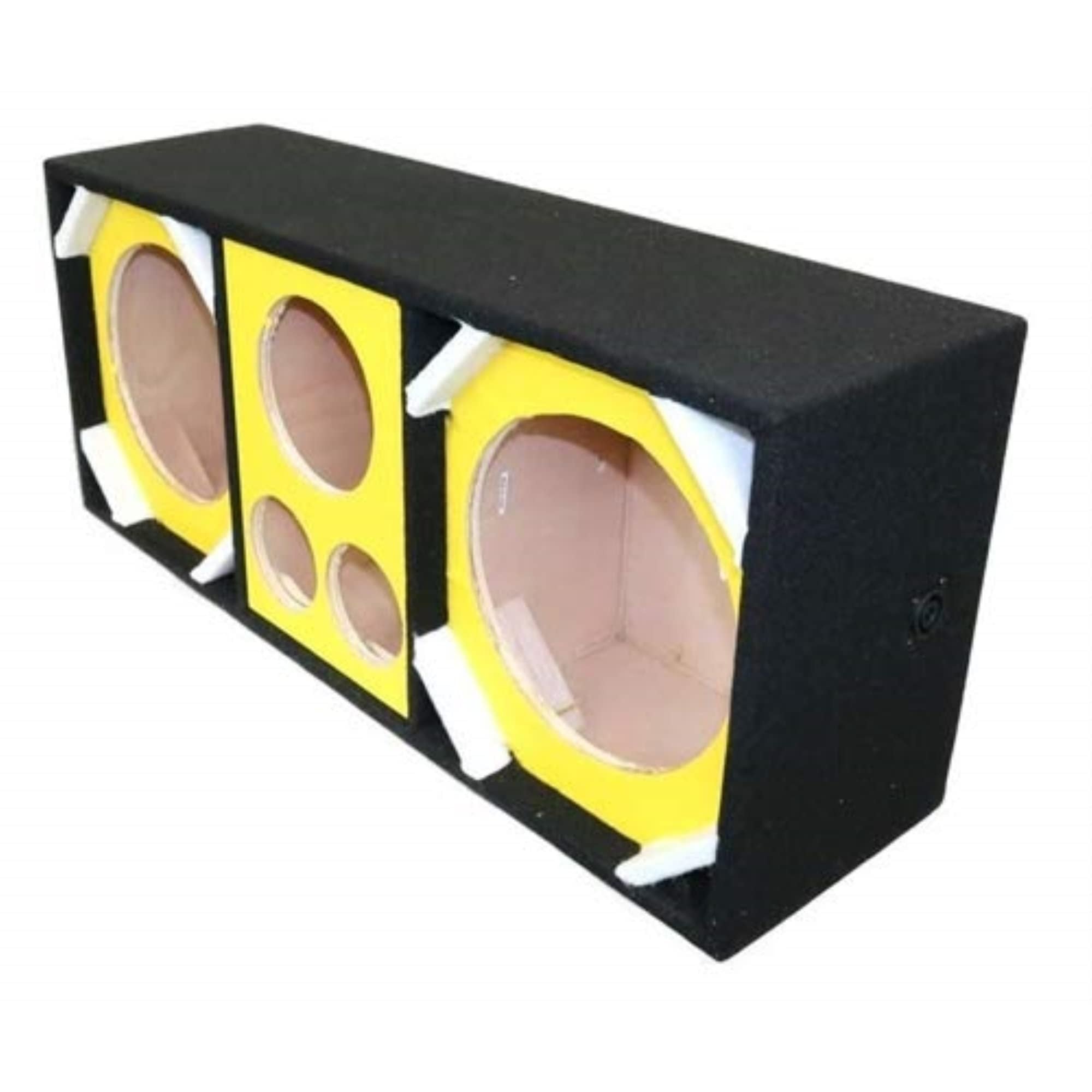 DEEJAY LED D10T2H1VYYELLOW Empty Chuchera Speaker Enclosure with Quad Port Two 10-inch Woofers Plus Two Tweeters and One Horn Heavy Duty Carpet Embroidered Stitched Logo - Vinyl Yellow